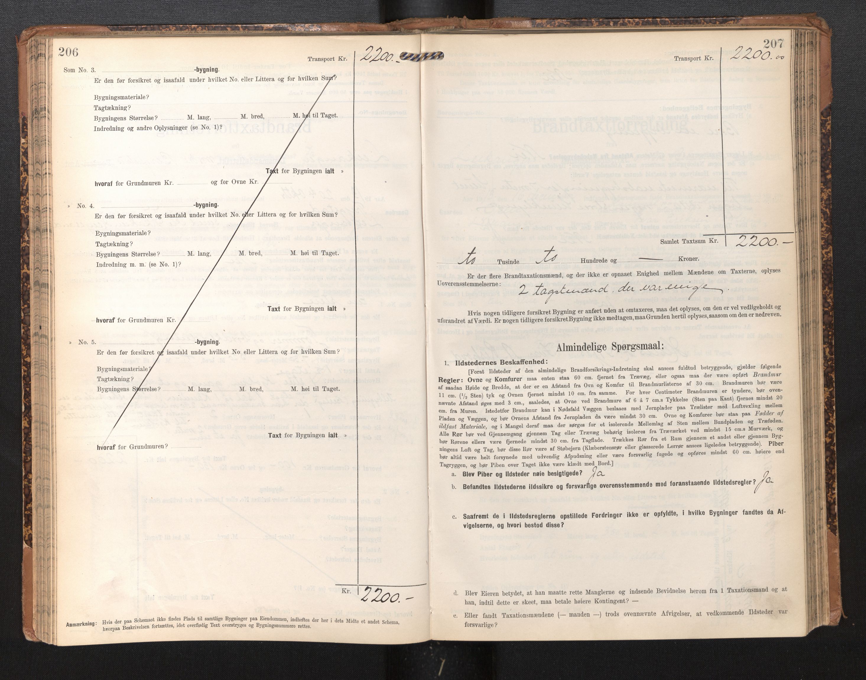 Lensmannen i Leikanger, SAB/A-29201/0012/L0005: Branntakstprotokoll, skjematakst, 1907-1917, p. 206-207