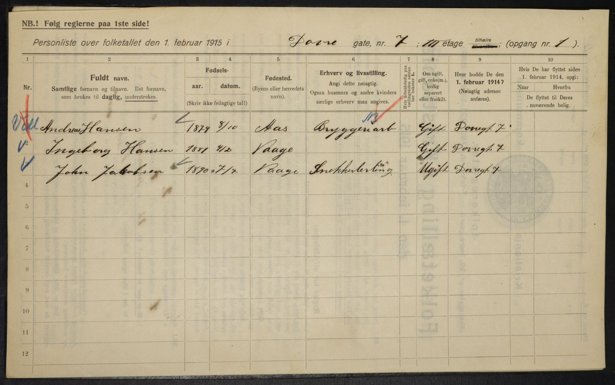 OBA, Municipal Census 1915 for Kristiania, 1915, p. 16234