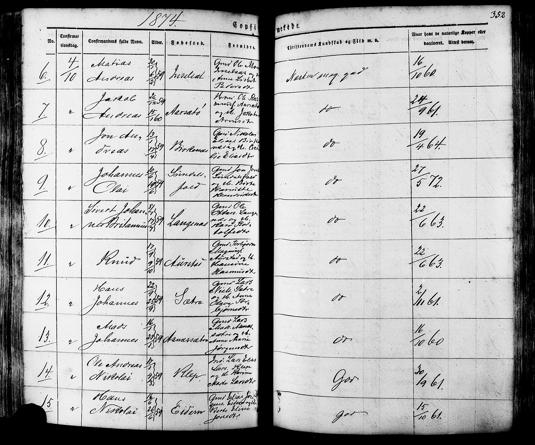 Ministerialprotokoller, klokkerbøker og fødselsregistre - Møre og Romsdal, SAT/A-1454/511/L0140: Parish register (official) no. 511A07, 1851-1878, p. 352