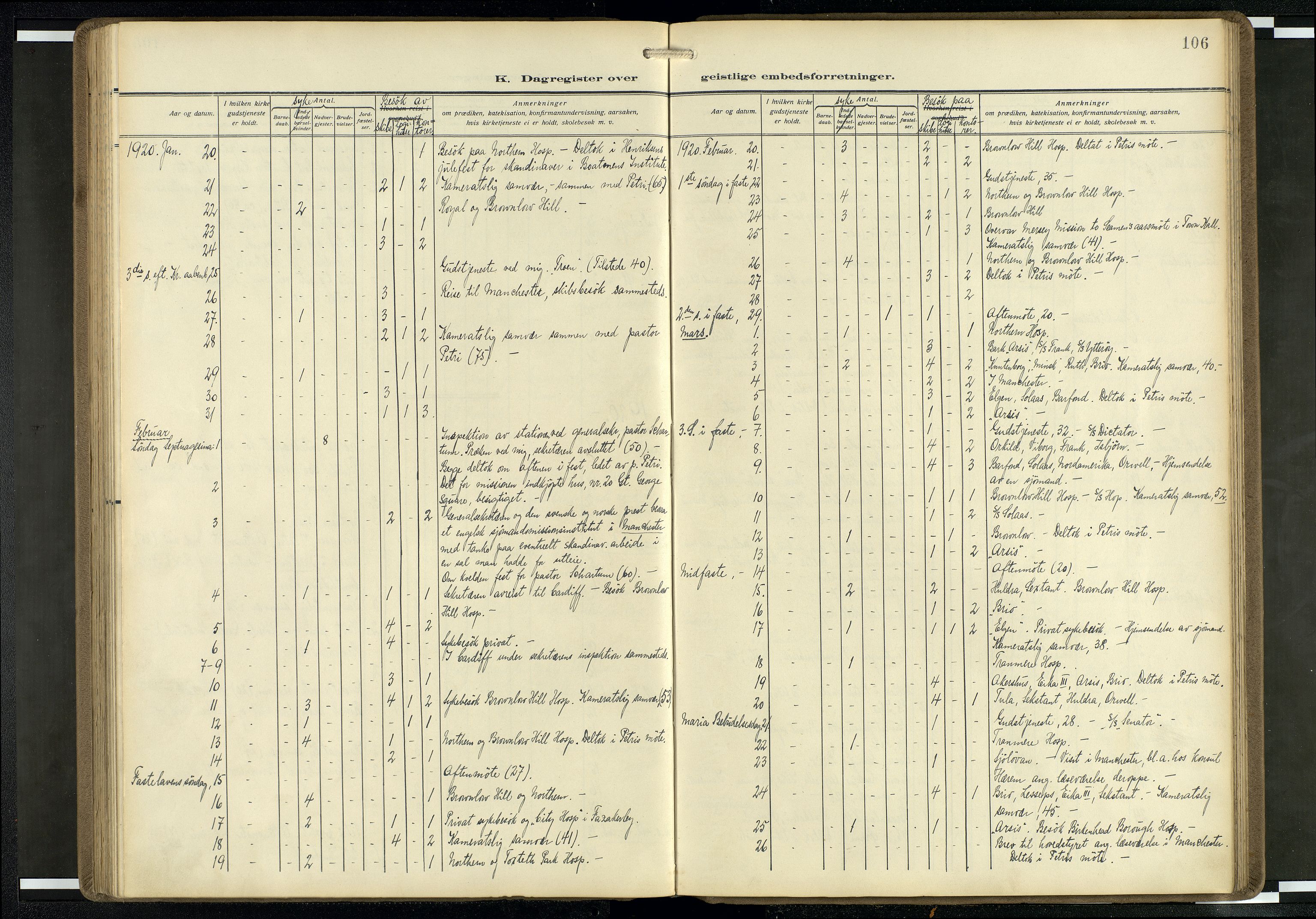 Den norske sjømannsmisjon i utlandet/Mersey-havnene (Liverpool), AV/SAB-SAB/PA-0104/H/Ha/L0001: Parish register (official) no. A 1, 1919-1954, p. 105b-106a