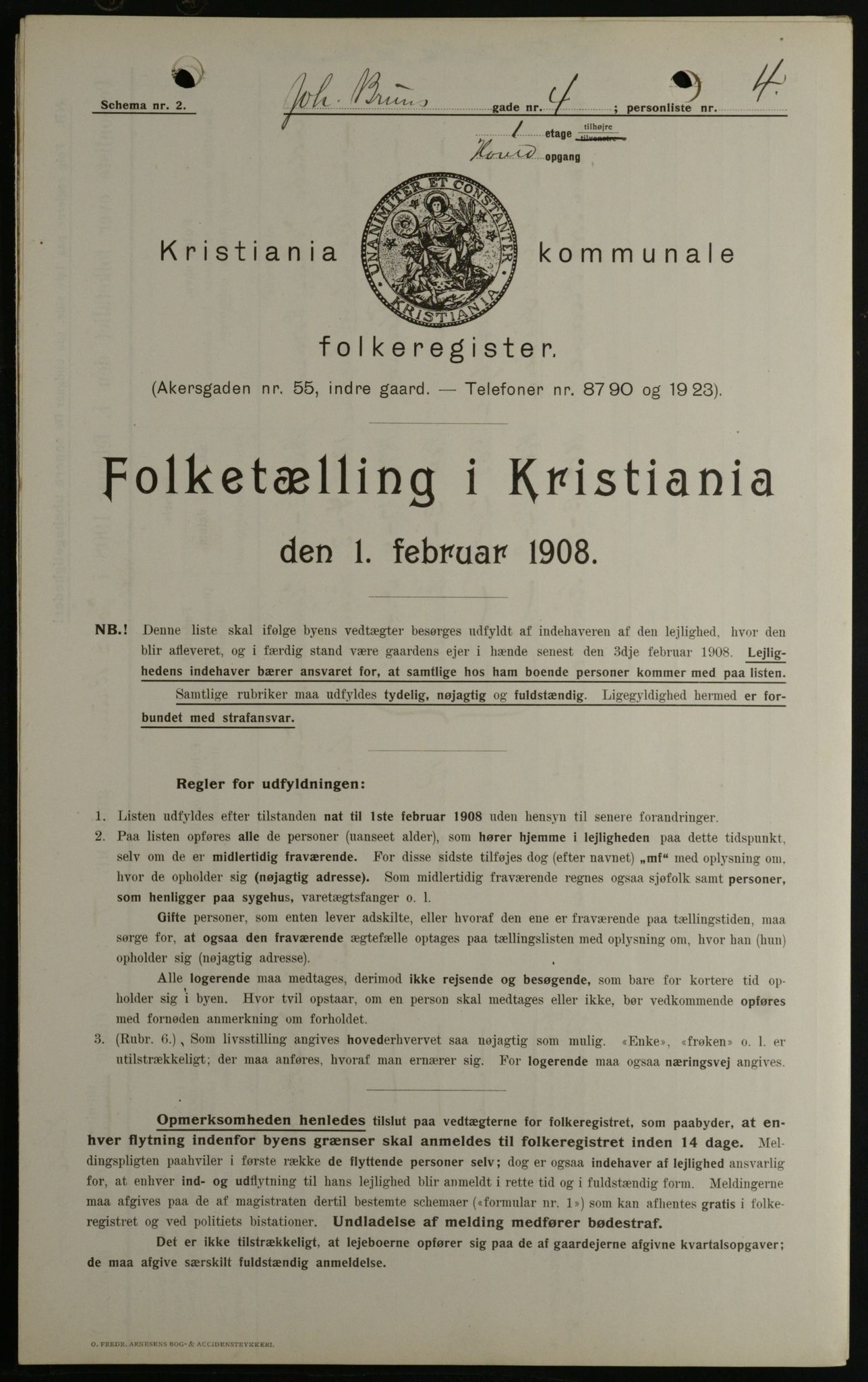 OBA, Municipal Census 1908 for Kristiania, 1908, p. 42045