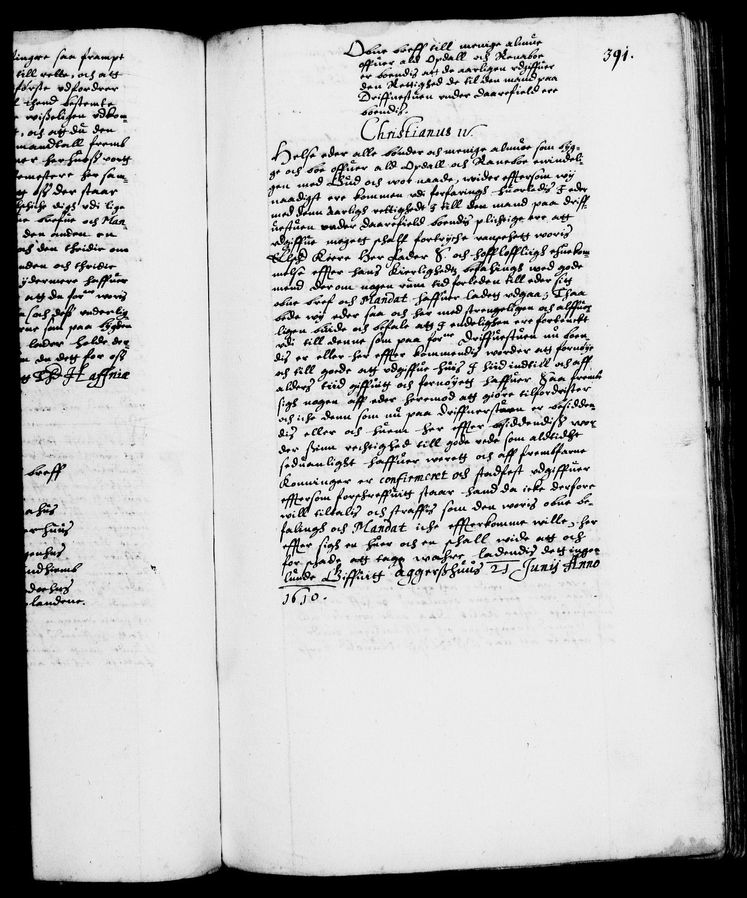 Danske Kanselli 1572-1799, RA/EA-3023/F/Fc/Fca/Fcab/L0003: Norske tegnelser (mikrofilm), 1596-1616, p. 391a