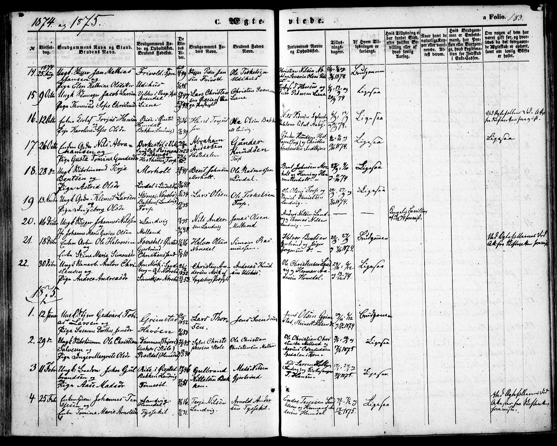 Hommedal sokneprestkontor, AV/SAK-1111-0023/F/Fa/Fab/L0005: Parish register (official) no. A 5, 1861-1877, p. 183