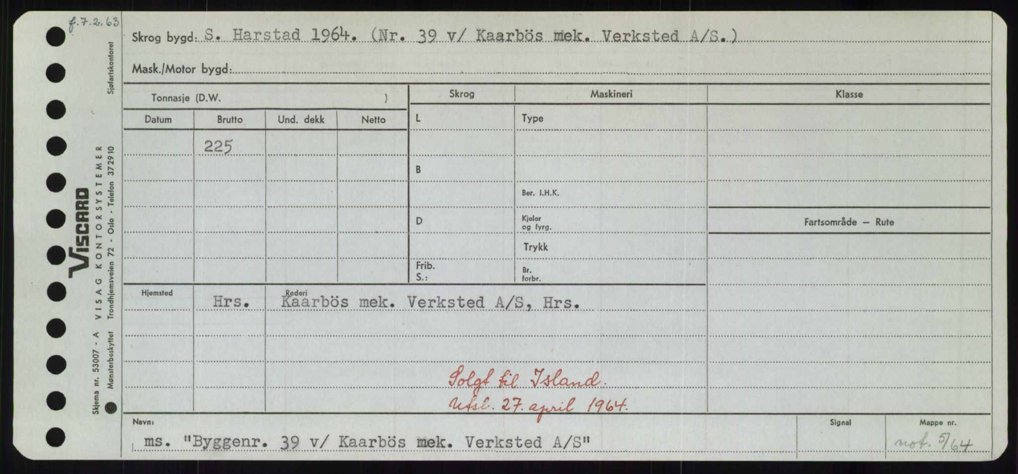 Sjøfartsdirektoratet med forløpere, Skipsmålingen, RA/S-1627/H/Hd/L0006: Fartøy, Byg-Båt, p. 447