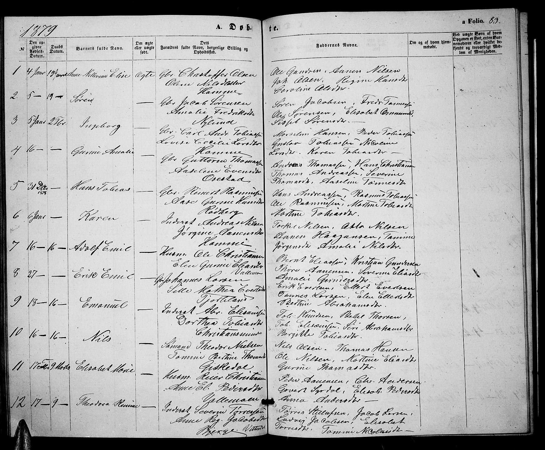 Sør-Audnedal sokneprestkontor, SAK/1111-0039/F/Fb/Fbb/L0004: Parish register (copy) no. B 4, 1868-1879, p. 83
