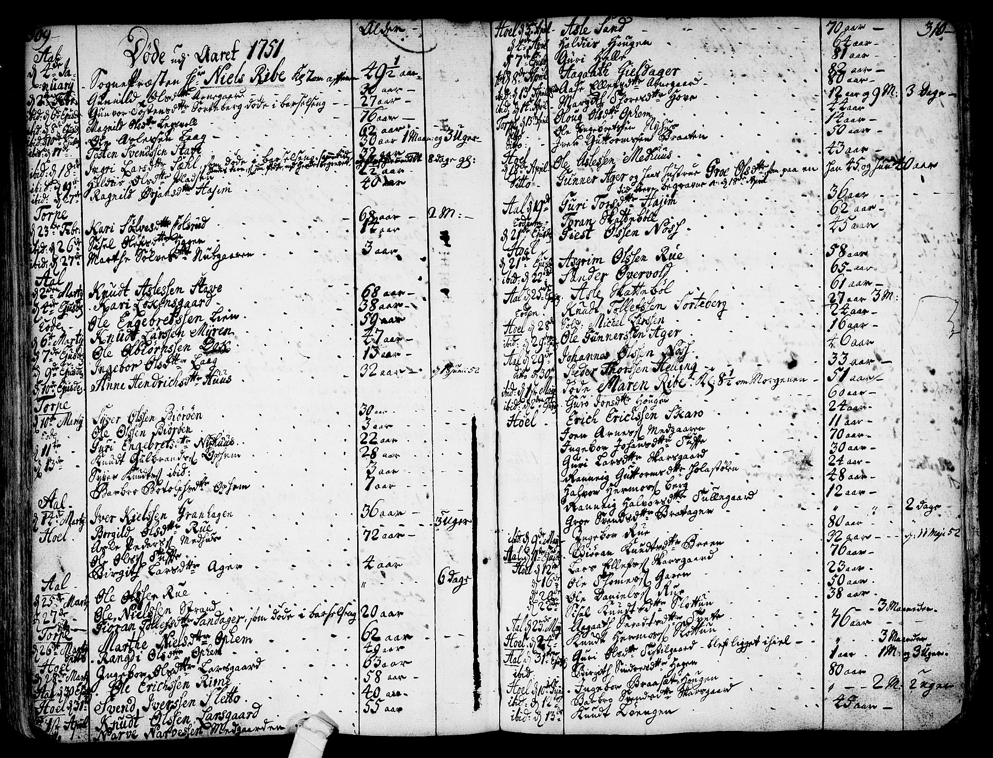 Ål kirkebøker, SAKO/A-249/F/Fa/L0001: Parish register (official) no. I 1, 1744-1769, p. 309-310