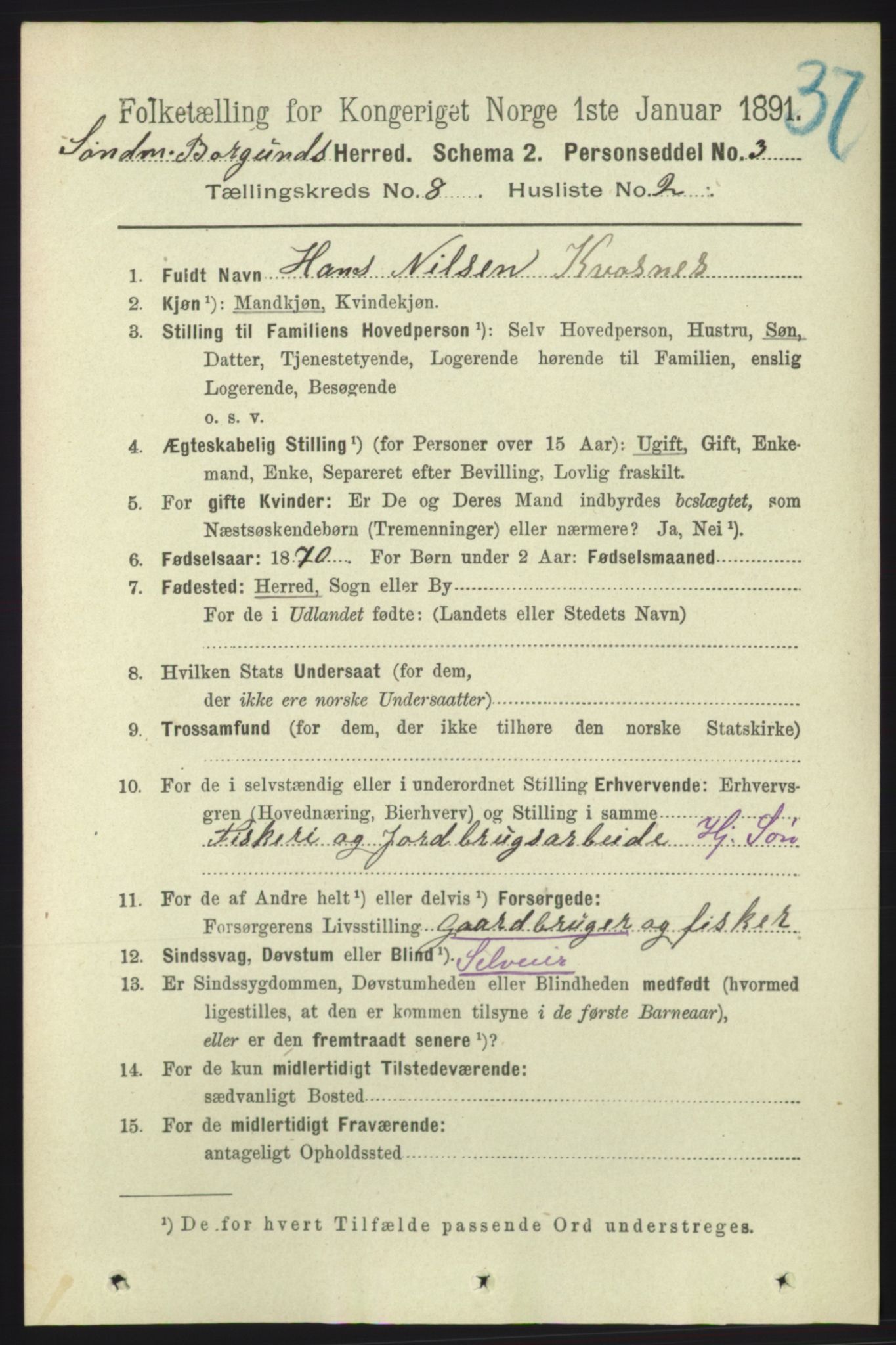 RA, 1891 census for 1531 Borgund, 1891, p. 2132