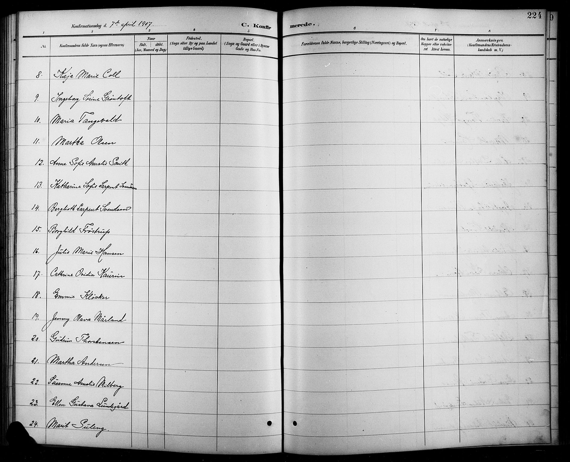 Arendal sokneprestkontor, Trefoldighet, AV/SAK-1111-0040/F/Fb/L0006: Parish register (copy) no. B 6, 1889-1916, p. 224