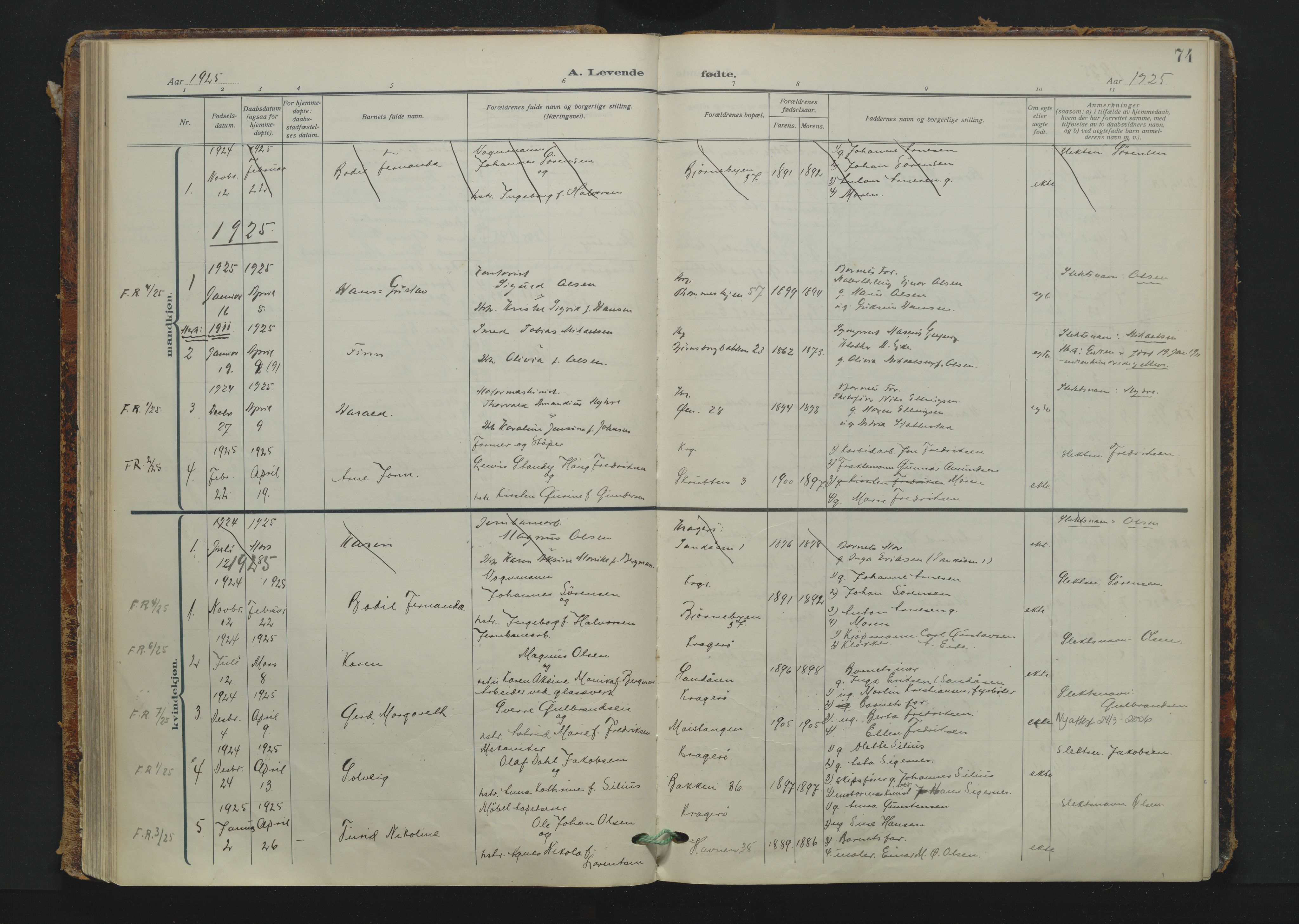 Kragerø kirkebøker, AV/SAKO-A-278/F/Fa/L0014: Parish register (official) no. 14, 1915-1945, p. 74