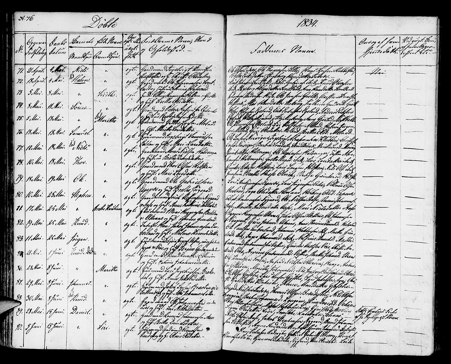 Finnås sokneprestembete, SAB/A-99925/H/Ha/Haa/Haaa/L0005: Parish register (official) no. A 5, 1823-1835, p. 76