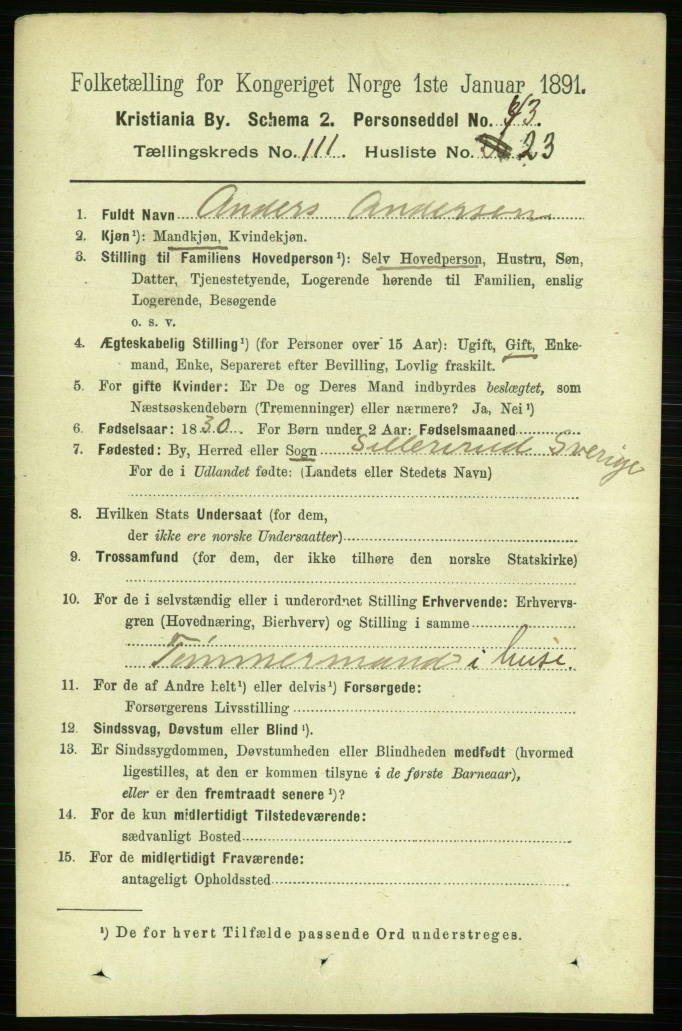 RA, 1891 census for 0301 Kristiania, 1891, p. 58443