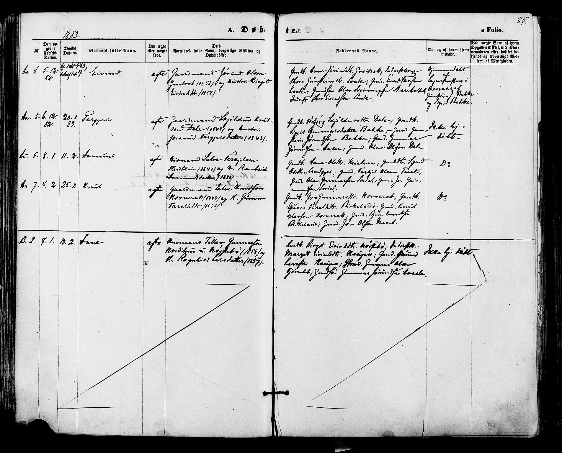 Bygland sokneprestkontor, AV/SAK-1111-0006/F/Fa/Fab/L0006: Parish register (official) no. A 6, 1873-1884, p. 85