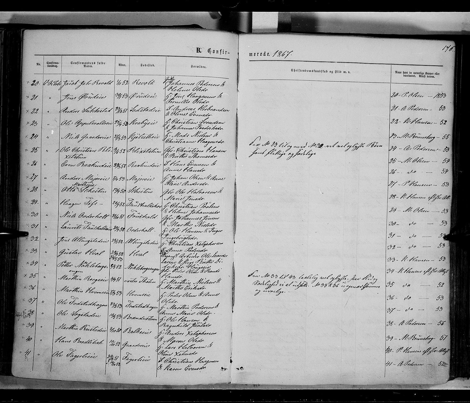 Østre Toten prestekontor, AV/SAH-PREST-104/H/Ha/Haa/L0005: Parish register (official) no. 5, 1866-1877, p. 176