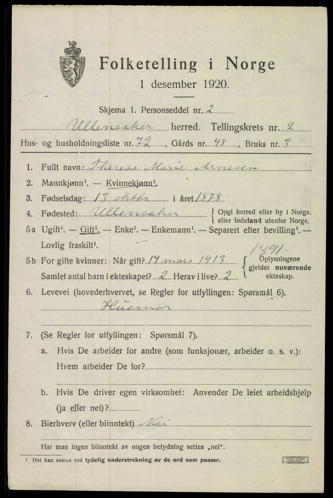 SAO, 1920 census for Ullensaker, 1920, p. 5533