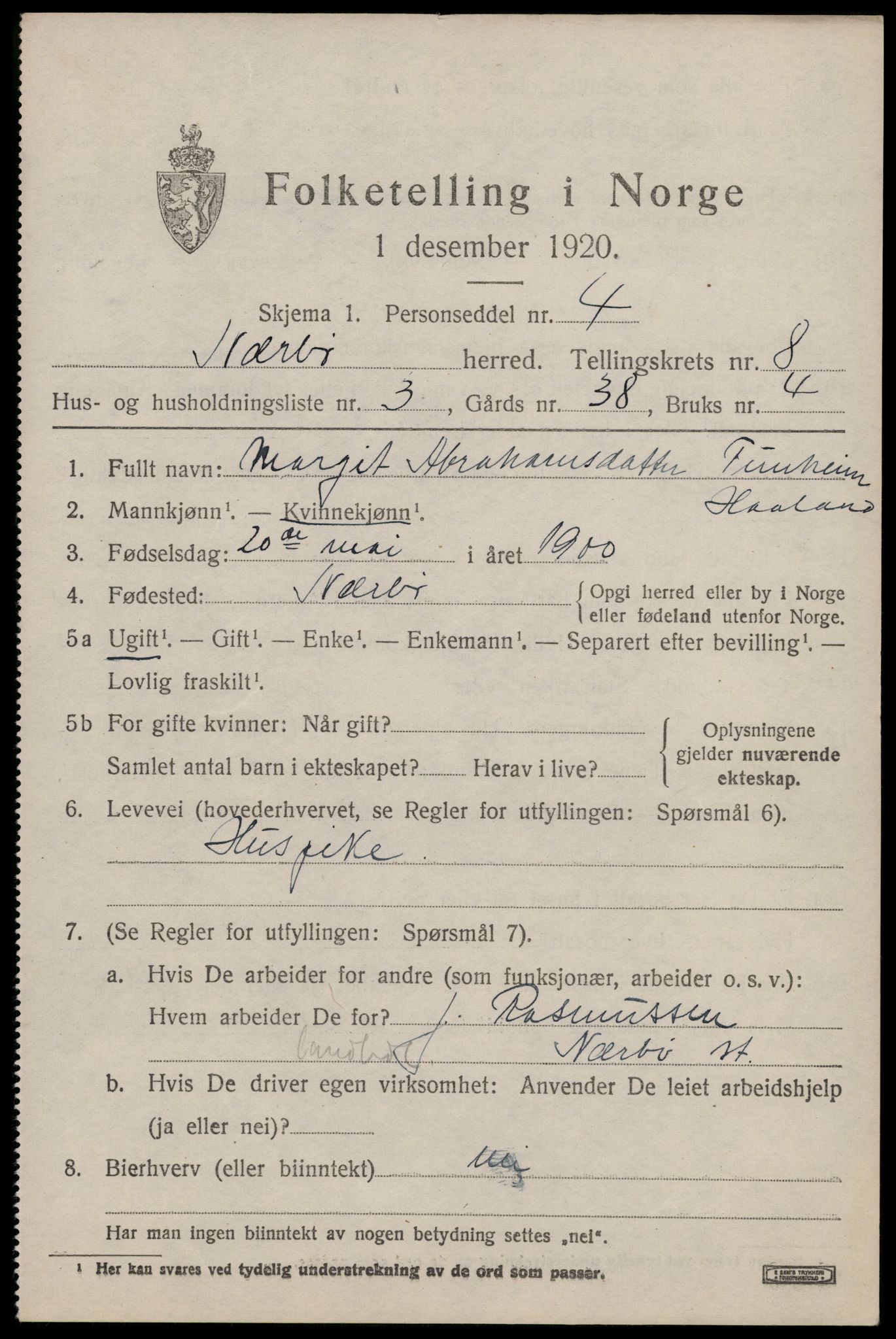 SAST, 1920 census for Nærbø, 1920, p. 5125