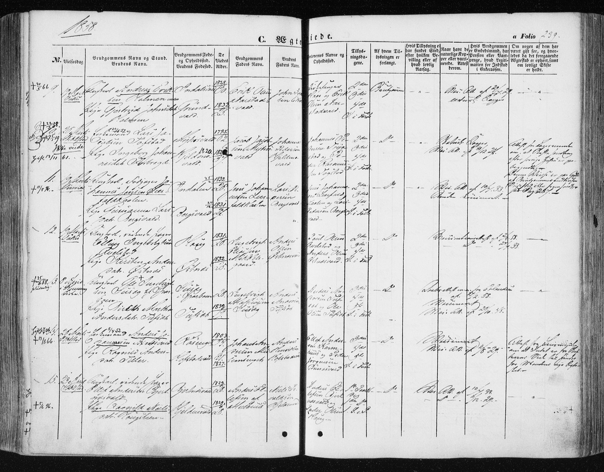 Ministerialprotokoller, klokkerbøker og fødselsregistre - Nord-Trøndelag, AV/SAT-A-1458/723/L0240: Parish register (official) no. 723A09, 1852-1860, p. 239