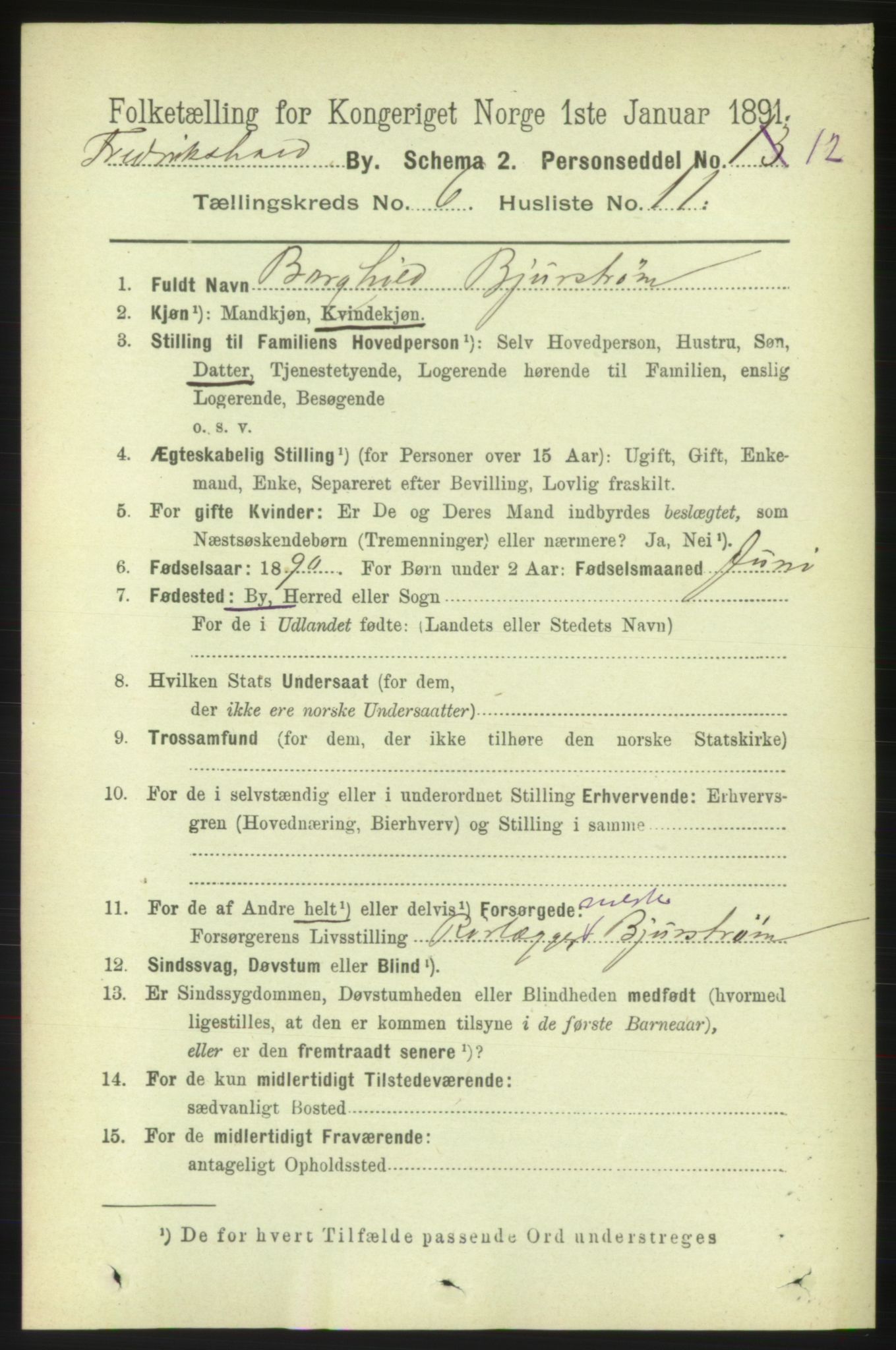 RA, 1891 census for 0101 Fredrikshald, 1891, p. 4673