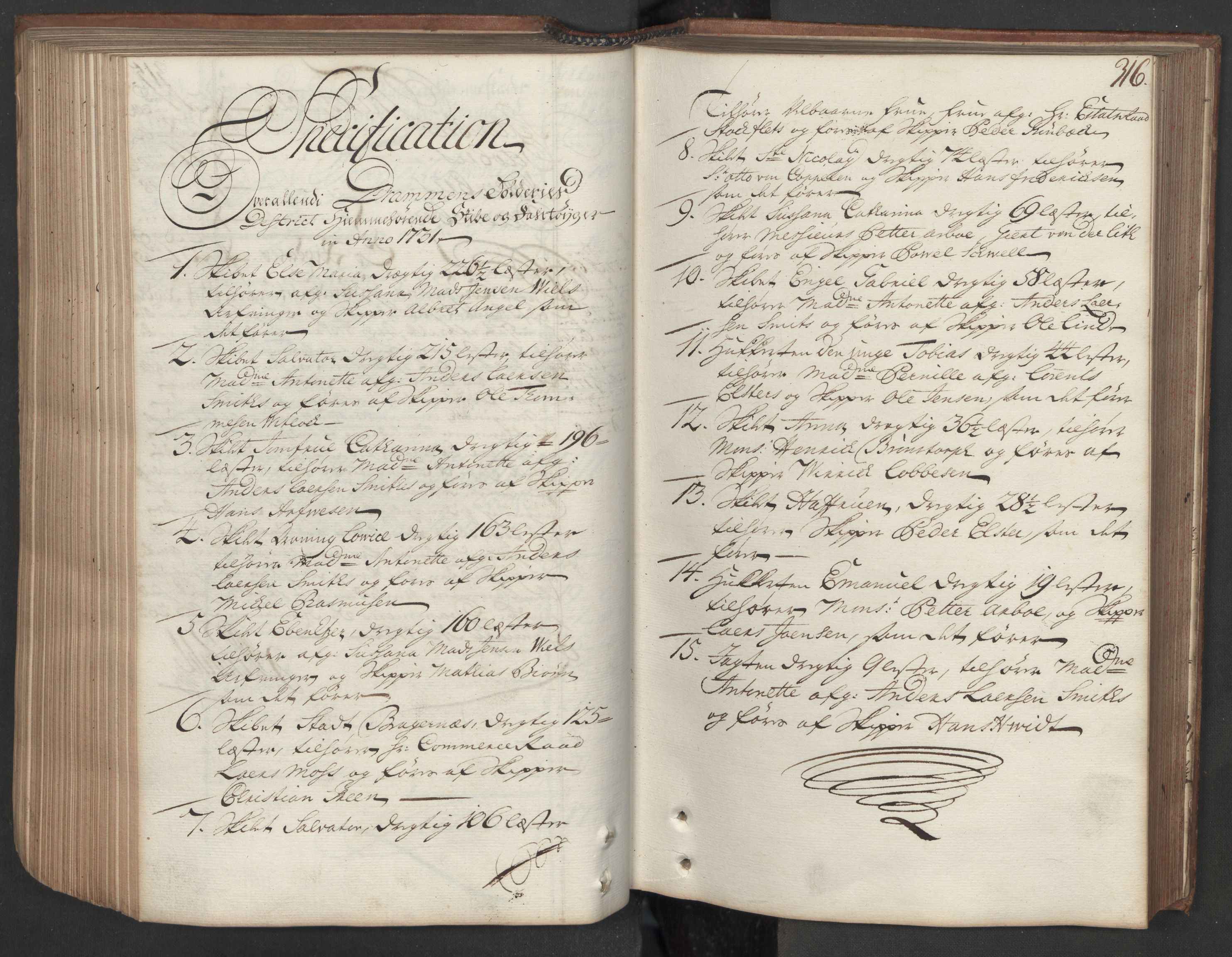 Generaltollkammeret, tollregnskaper, RA/EA-5490/R08/L0009/0001: Tollregnskaper Drammen / Hovedtollbok, 1731, p. 315b-316a