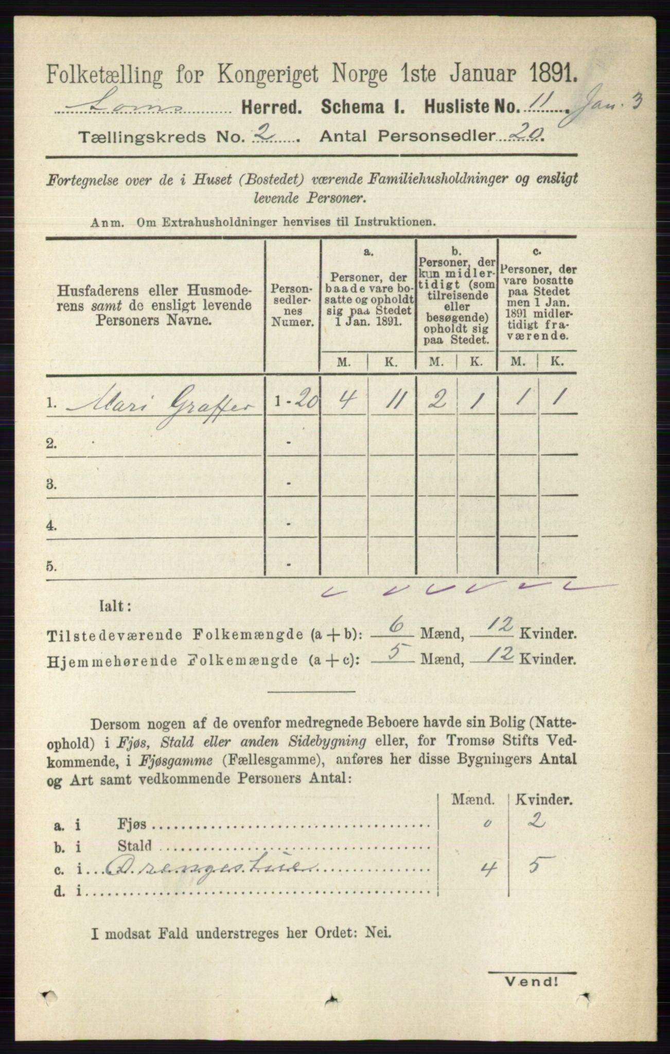 RA, 1891 census for 0514 Lom, 1891, p. 728