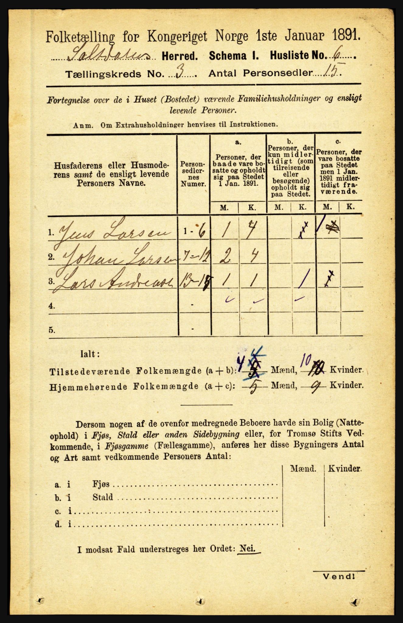 RA, 1891 census for 1840 Saltdal, 1891, p. 1576