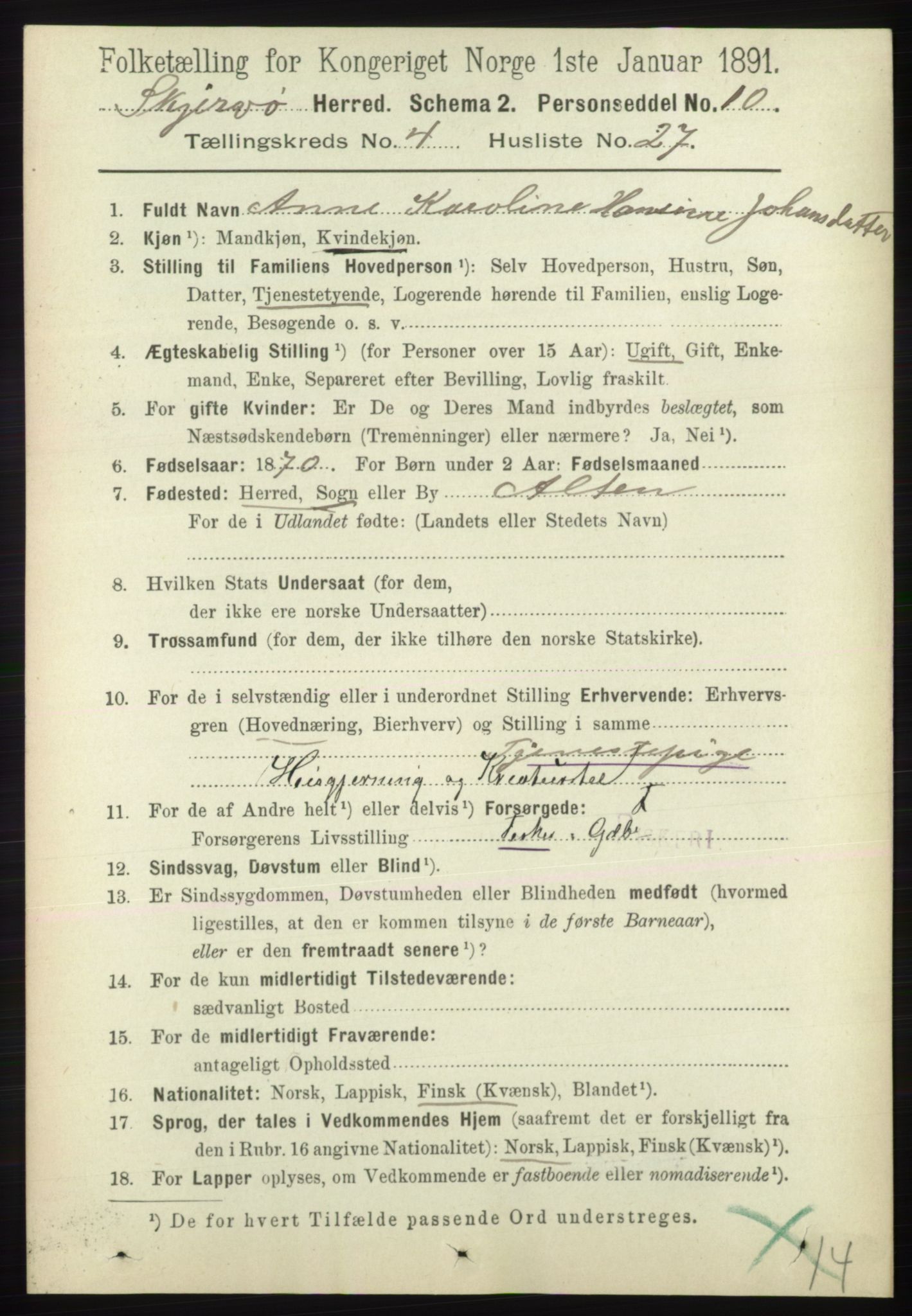 RA, 1891 census for 1941 Skjervøy, 1891, p. 2492