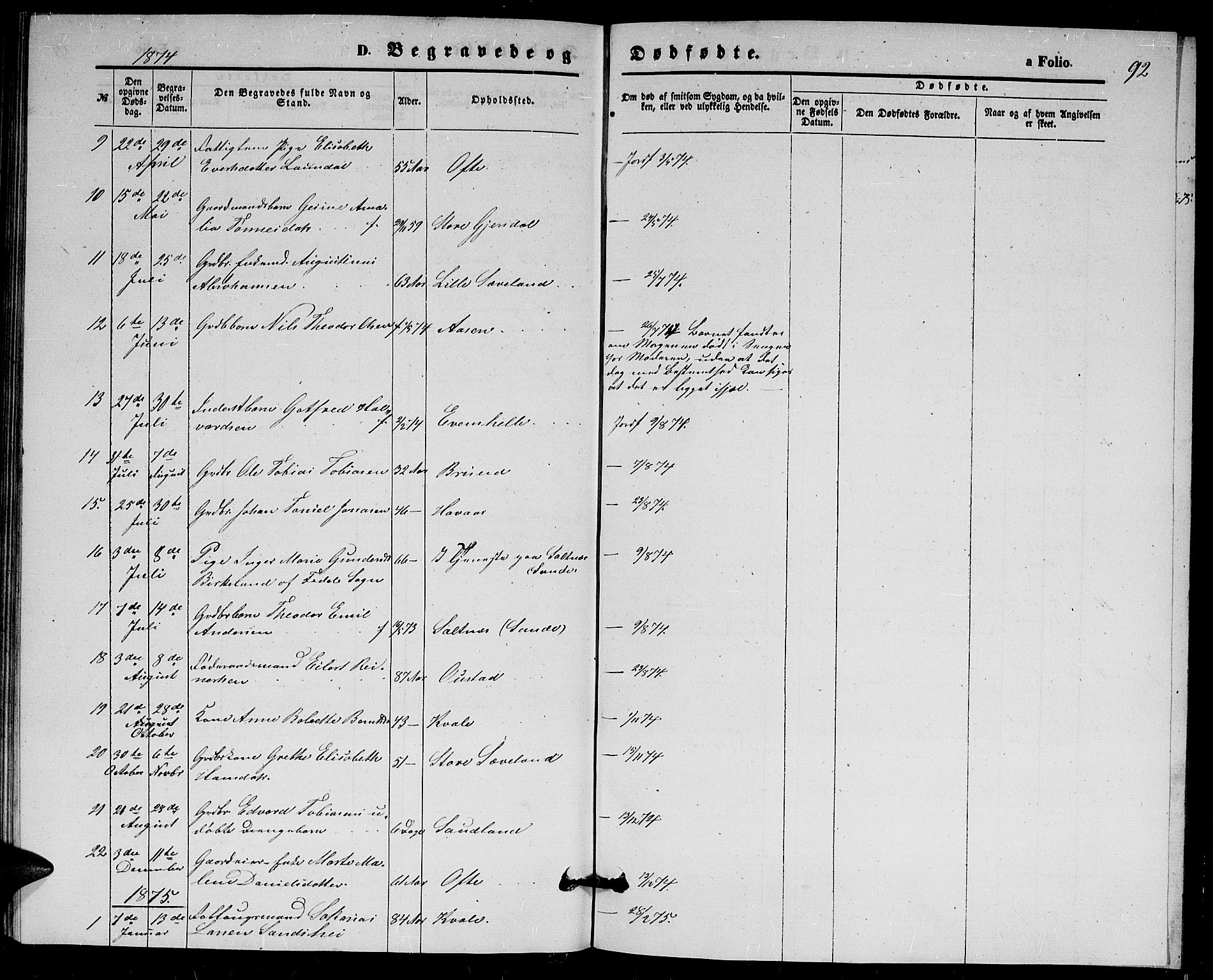 Herad sokneprestkontor, AV/SAK-1111-0018/F/Fb/Fba/L0003: Parish register (copy) no. B 3, 1863-1883, p. 92