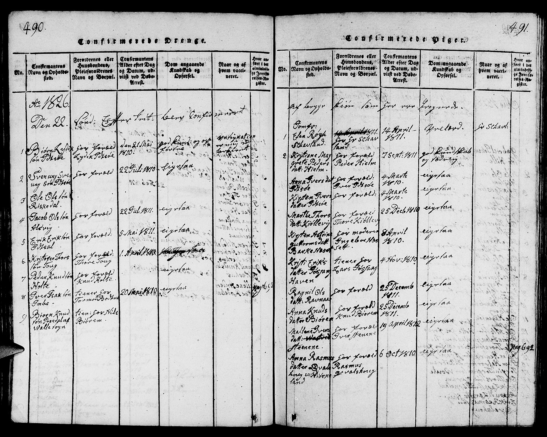 Strand sokneprestkontor, SAST/A-101828/H/Ha/Hab/L0001: Parish register (copy) no. B 1, 1816-1854, p. 490-491