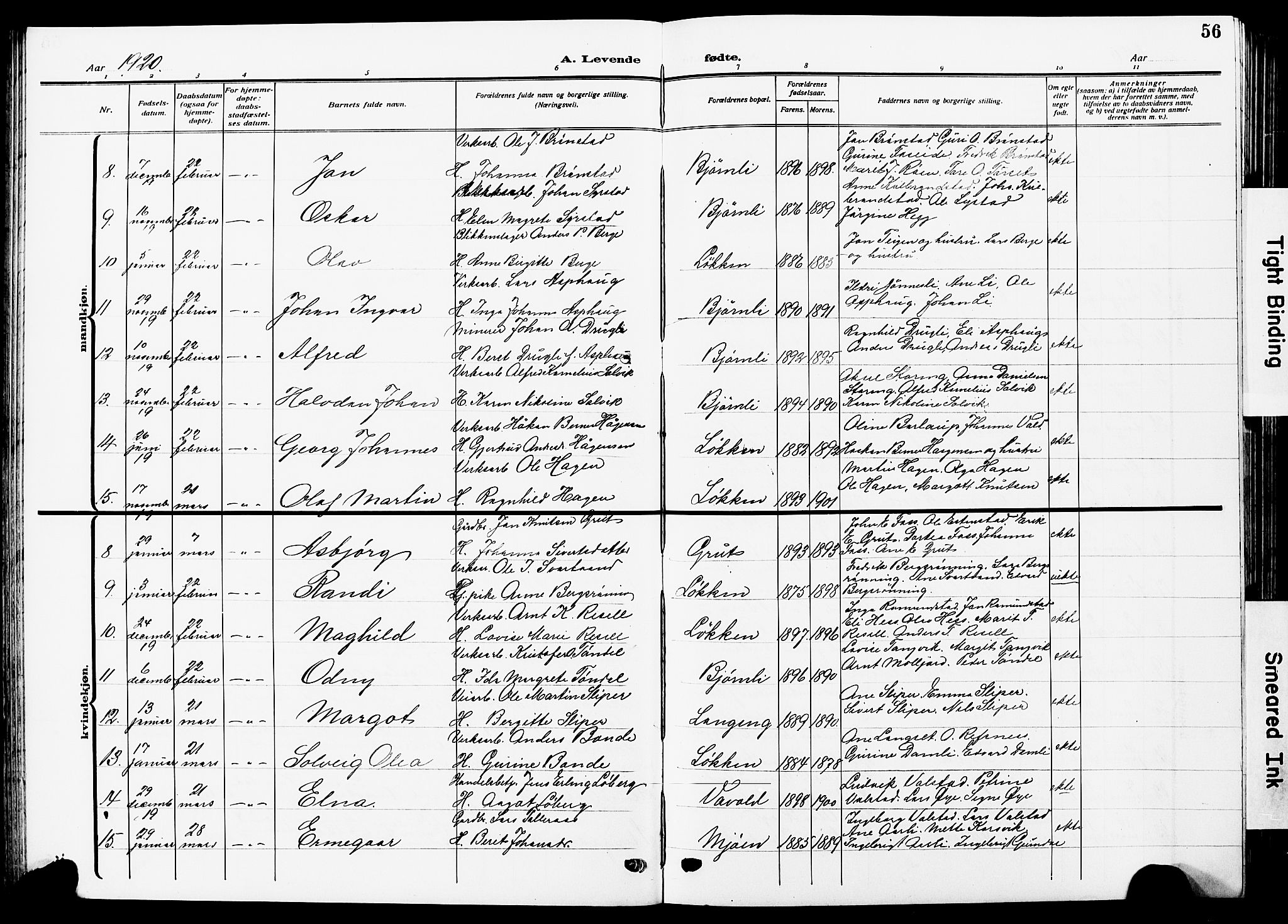 Ministerialprotokoller, klokkerbøker og fødselsregistre - Sør-Trøndelag, SAT/A-1456/672/L0865: Parish register (copy) no. 672C04, 1914-1928, p. 56
