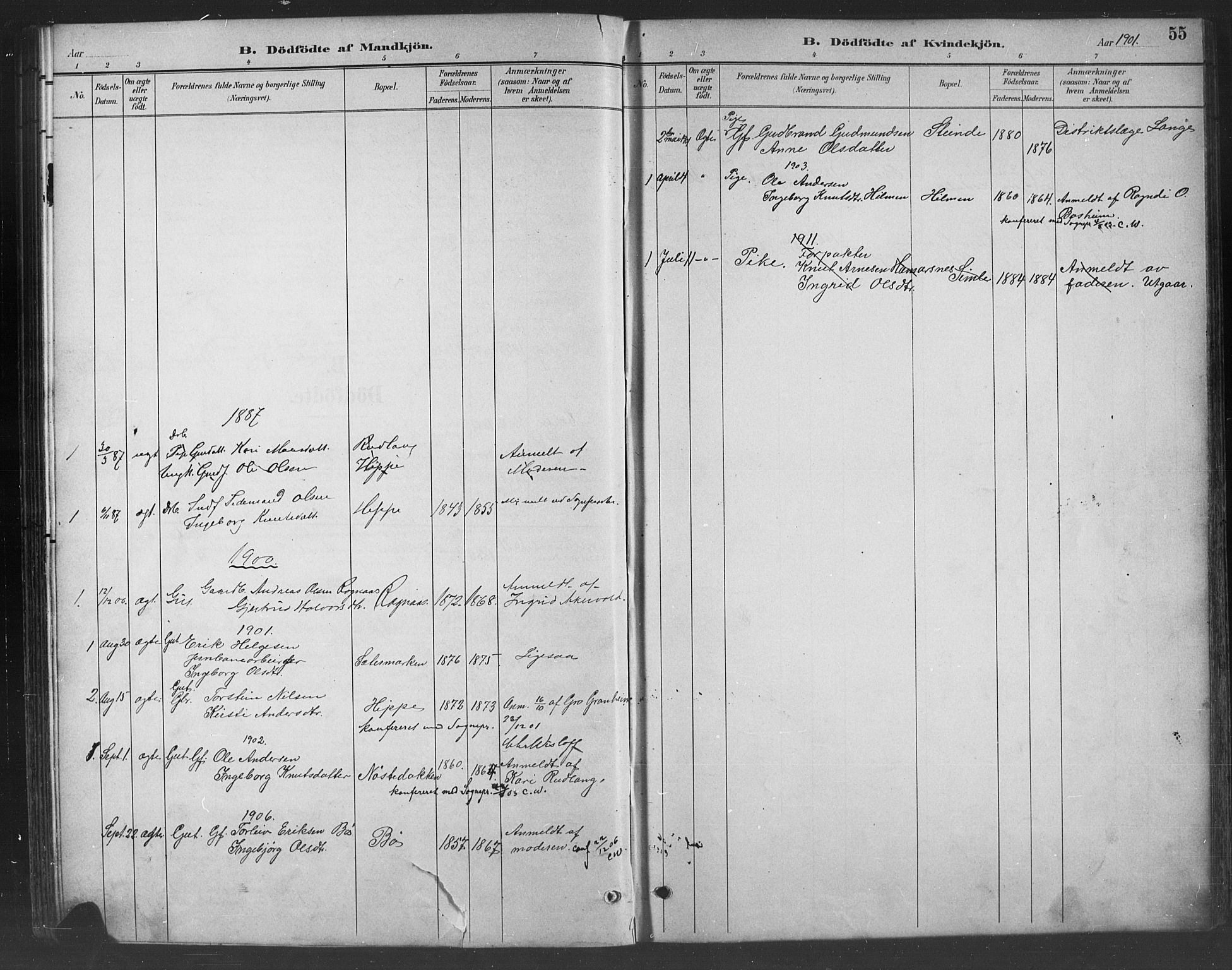 Nord-Aurdal prestekontor, SAH/PREST-132/H/Ha/Hab/L0008: Parish register (copy) no. 8, 1883-1916, p. 55