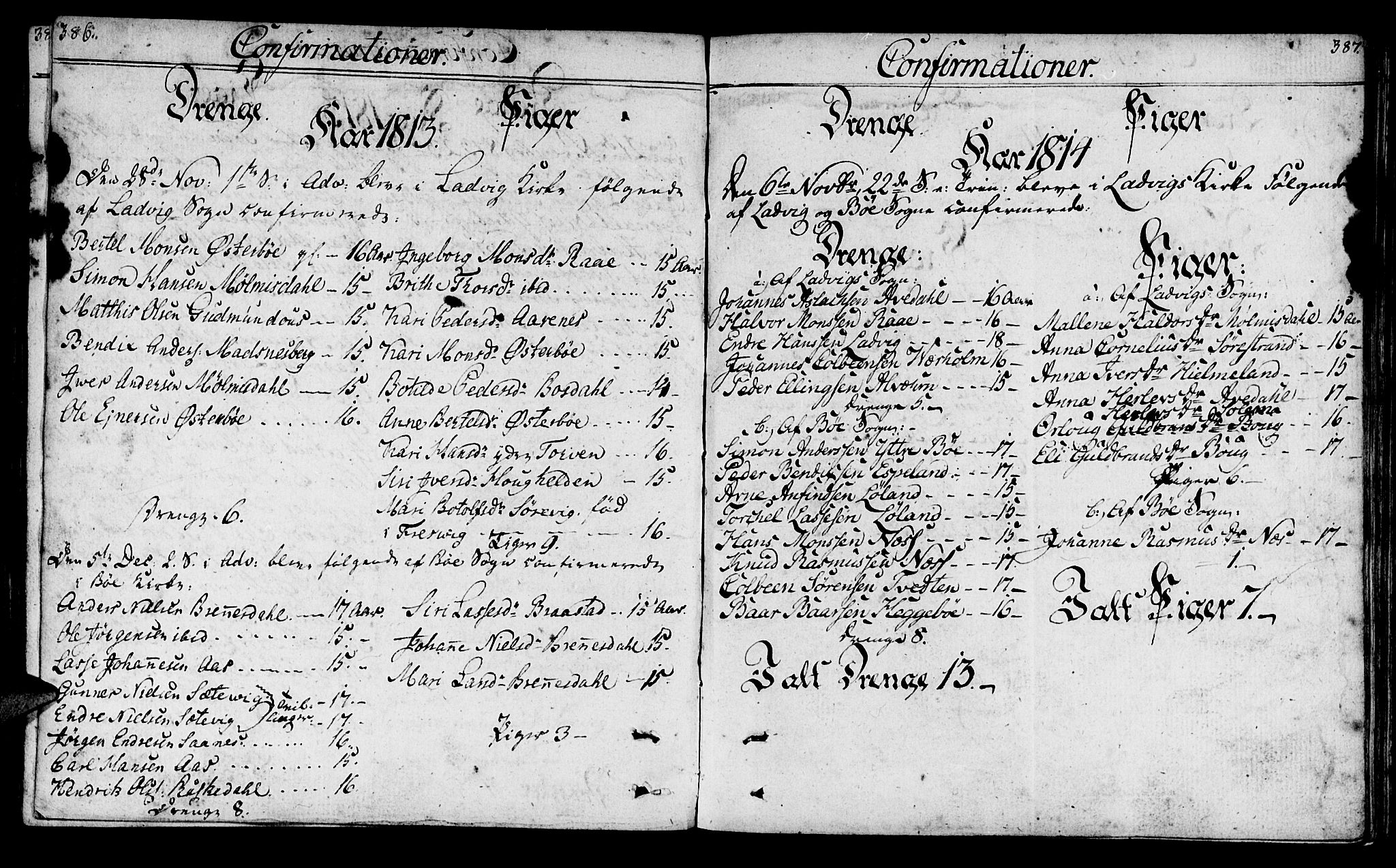 Lavik sokneprestembete, SAB/A-80901: Parish register (official) no. A 1, 1809-1822, p. 386-387