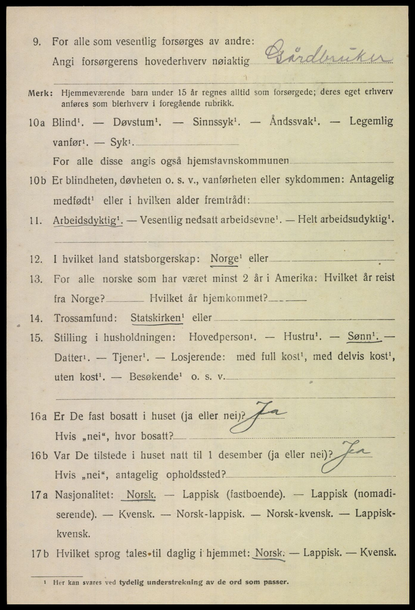 SAT, 1920 census for Gimsøy, 1920, p. 1960