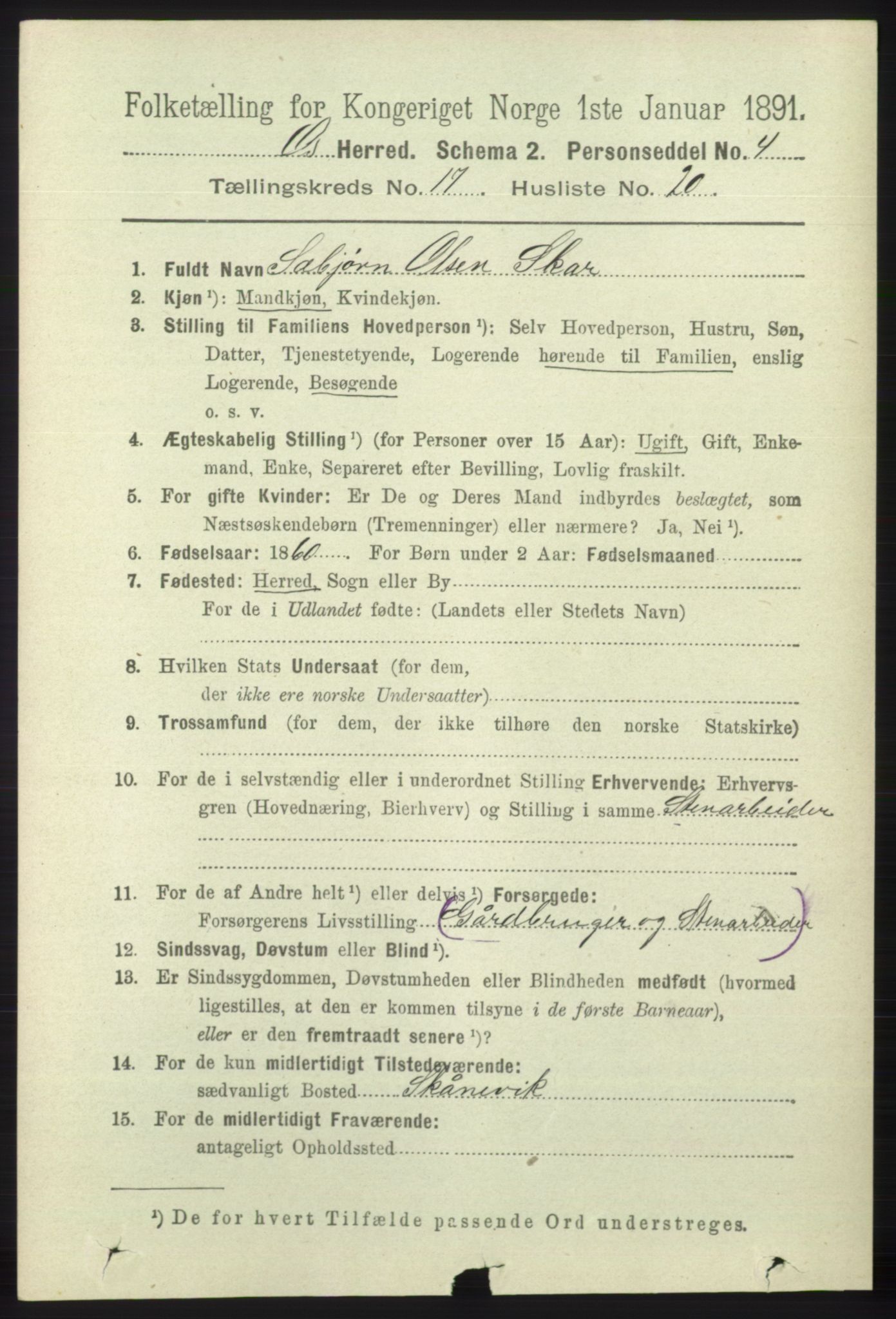 RA, 1891 census for 1243 Os, 1891, p. 3860