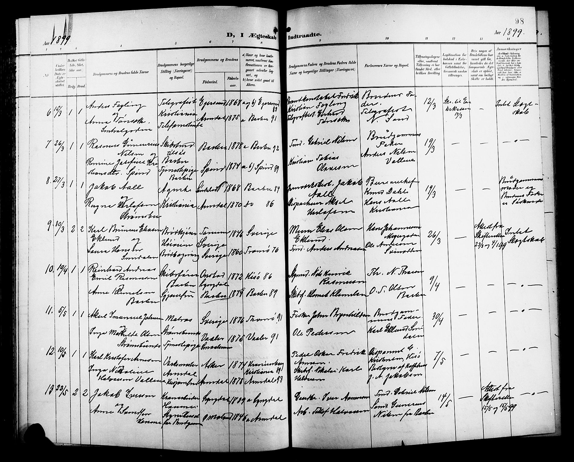 Barbu sokneprestkontor, AV/SAK-1111-0003/F/Fb/L0003: Parish register (copy) no. B 3, 1897-1911, p. 98