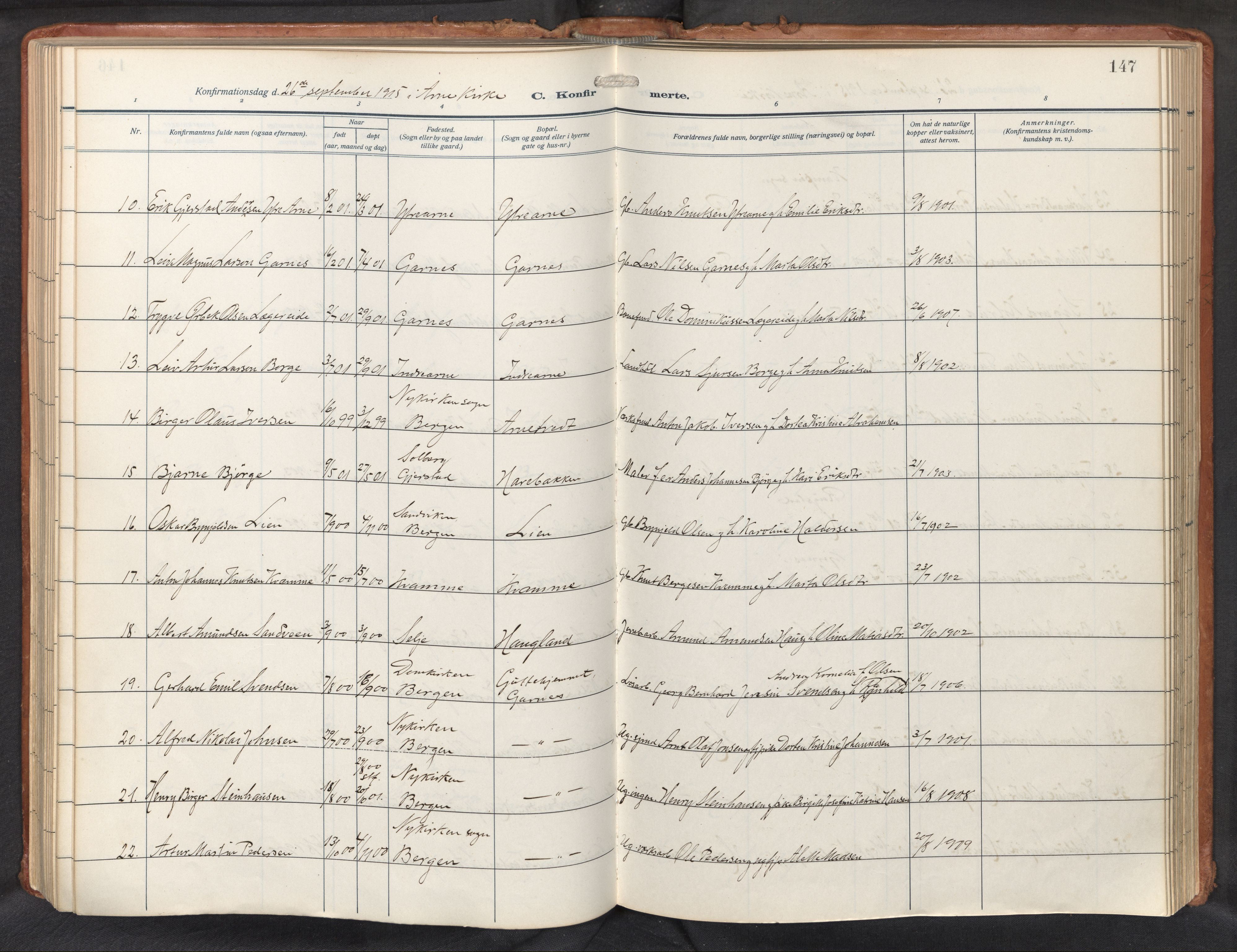 Haus sokneprestembete, AV/SAB-A-75601/H/Haa: Parish register (official) no. D 3, 1912-1927, p. 147