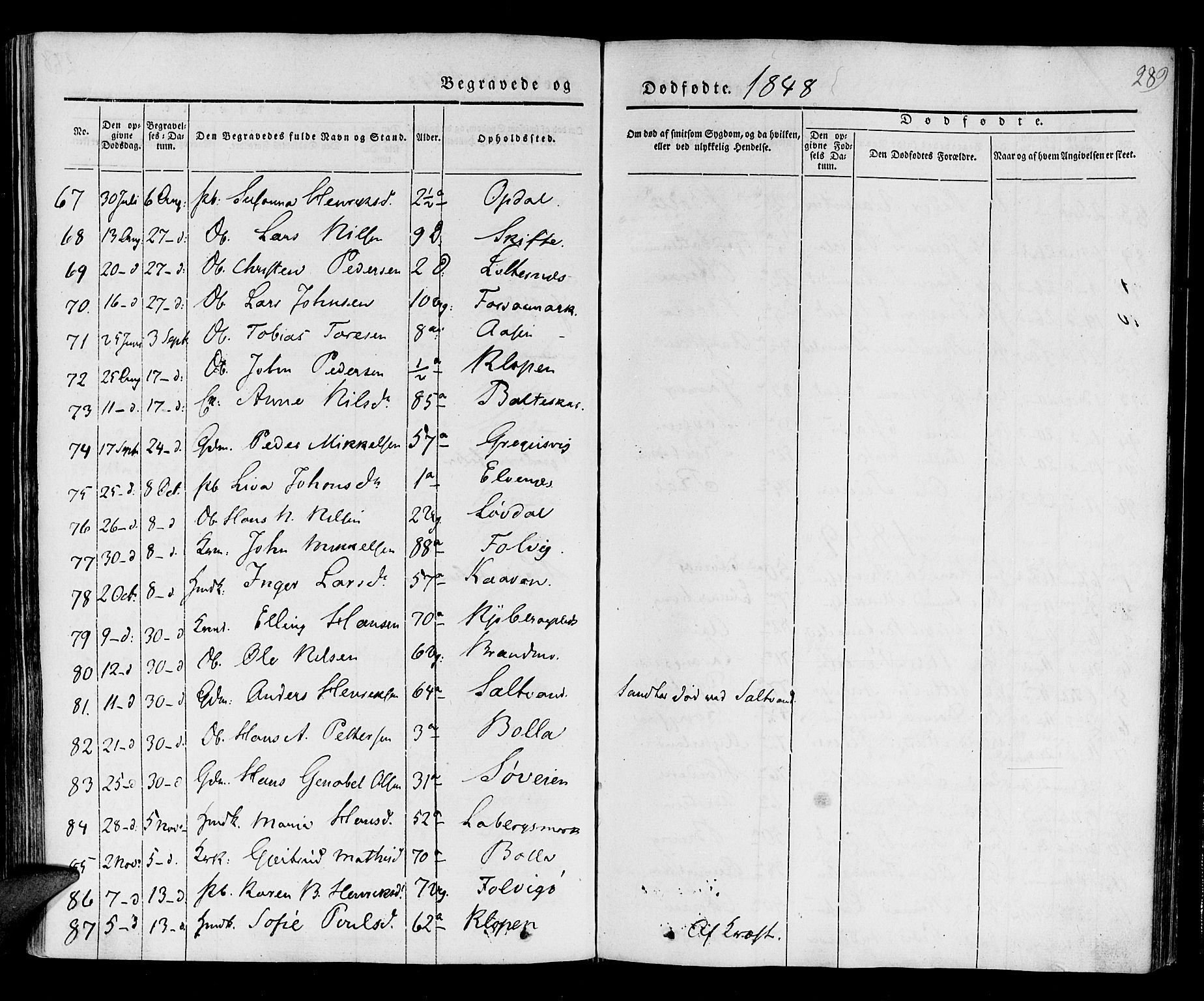Ibestad sokneprestembete, SATØ/S-0077/H/Ha/Haa/L0006kirke: Parish register (official) no. 6, 1837-1850, p. 289