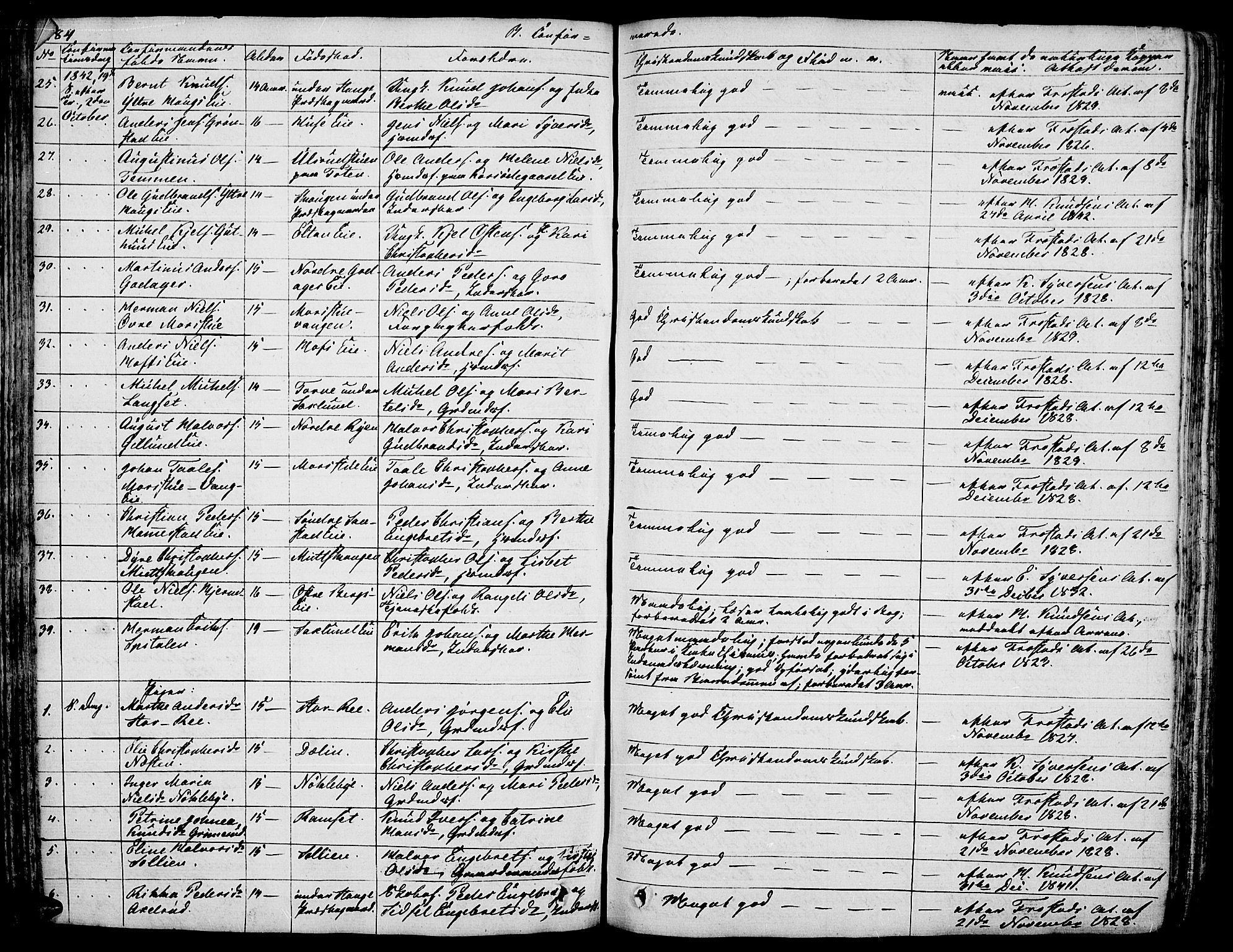 Stange prestekontor, AV/SAH-PREST-002/L/L0003: Parish register (copy) no. 3, 1840-1864, p. 184