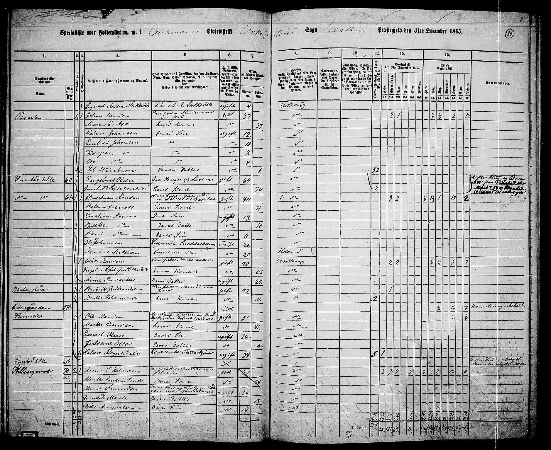 RA, 1865 census for Aurskog, 1865, p. 80