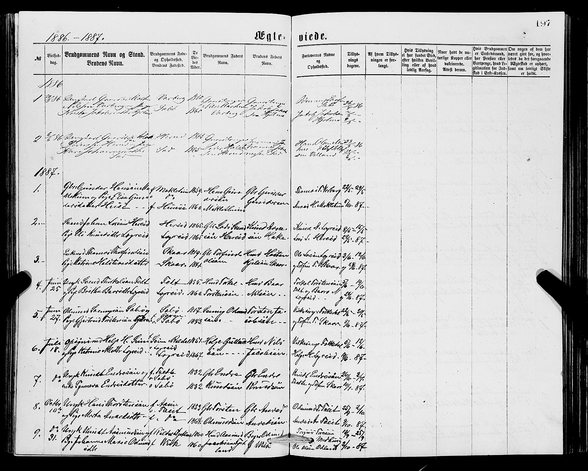 Ullensvang sokneprestembete, SAB/A-78701/H/Hab: Parish register (copy) no. C 2, 1871-1899, p. 197