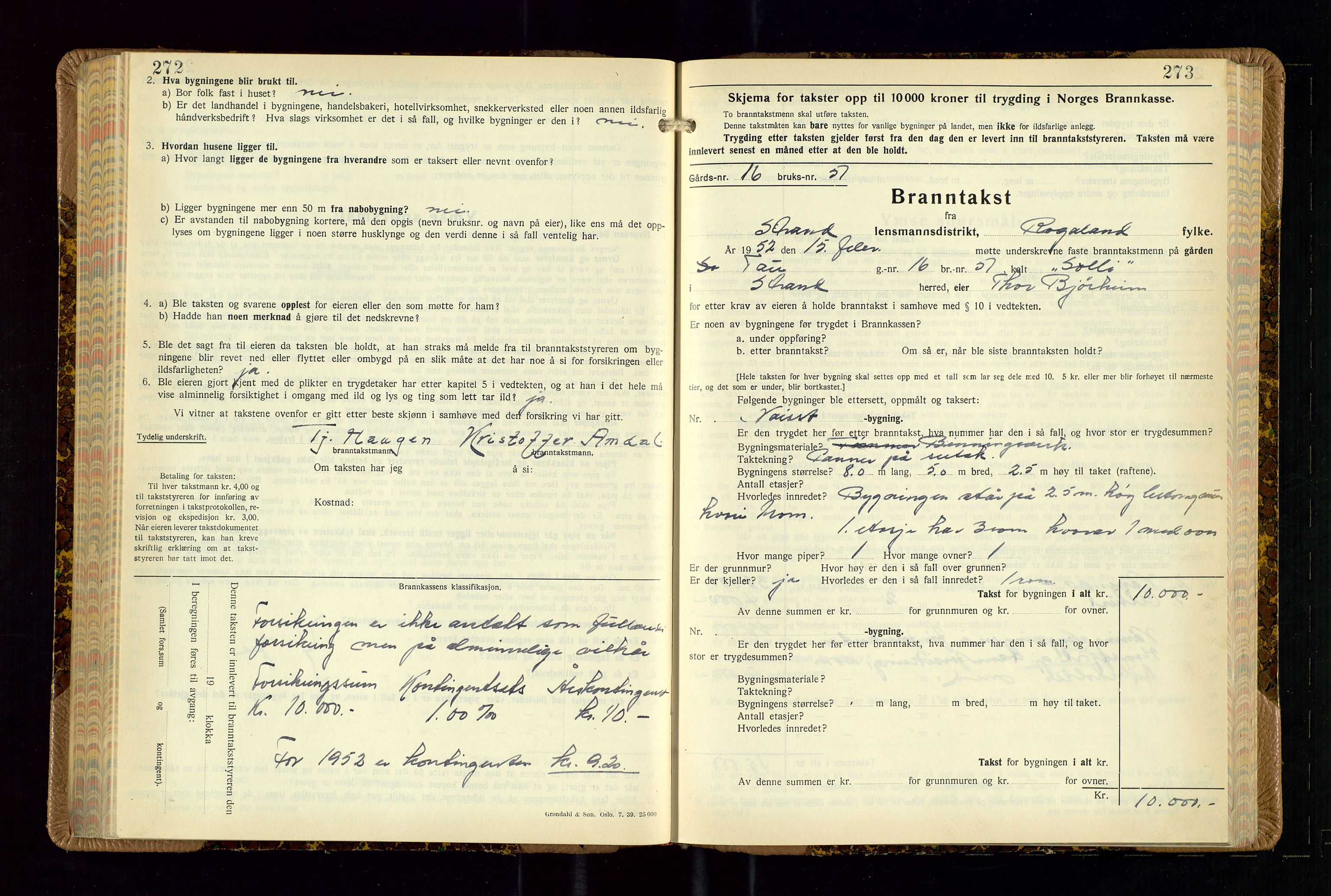 Strand og Forsand lensmannskontor, AV/SAST-A-100451/Gob/L0002: Branntakstprotokoll, 1942-1953, p. 272-273