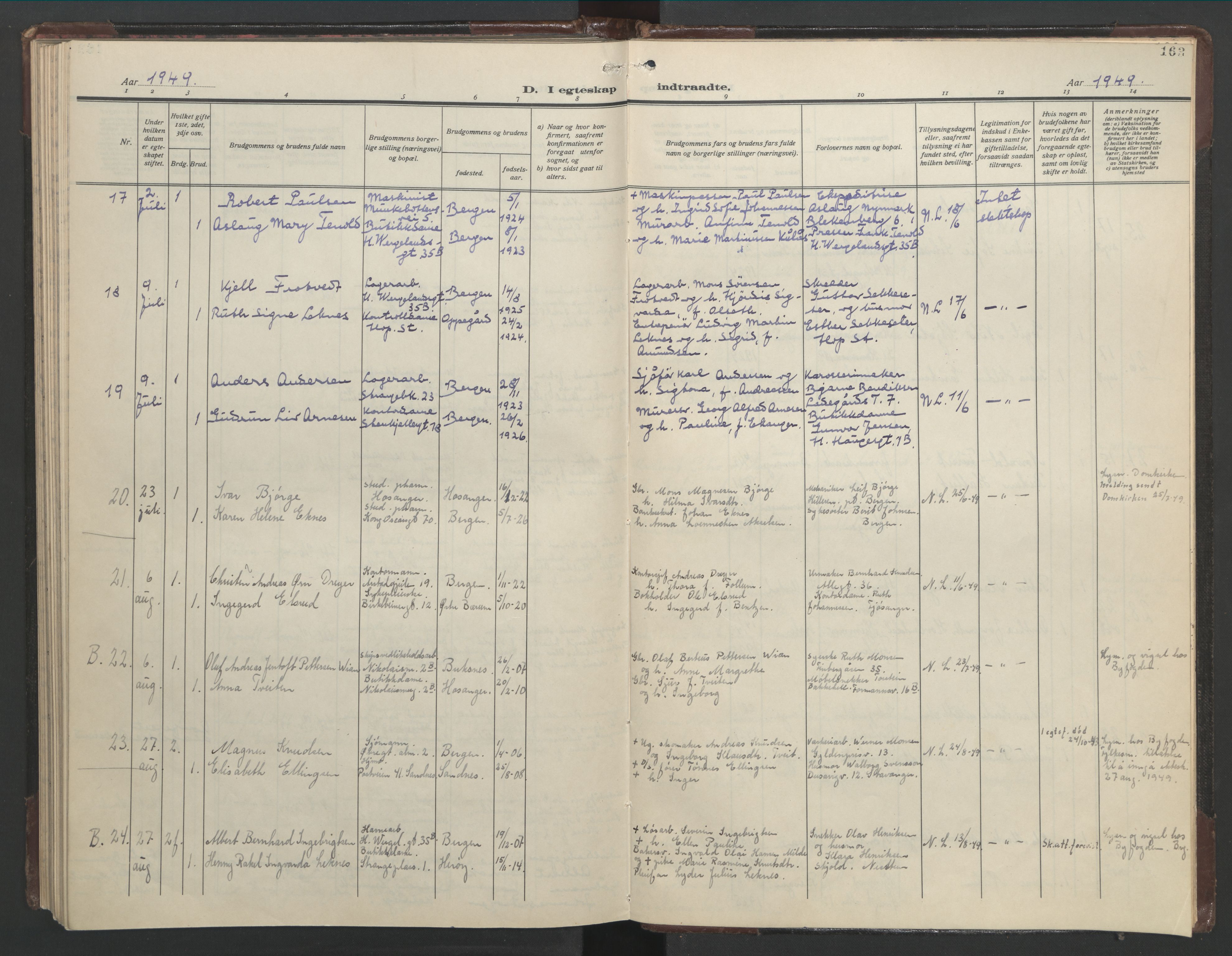 Mariakirken Sokneprestembete, AV/SAB-A-76901/H/Hab/L0011: Parish register (copy) no. A 11, 1938-1955, p. 162b-163a