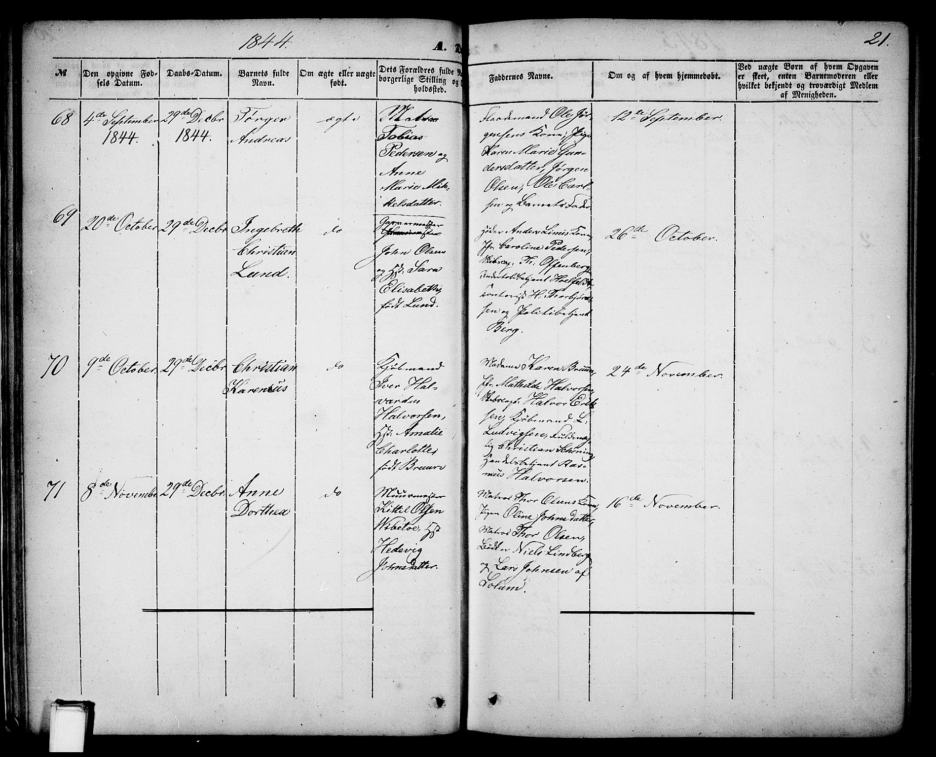 Skien kirkebøker, SAKO/A-302/G/Ga/L0004: Parish register (copy) no. 4, 1843-1867, p. 21