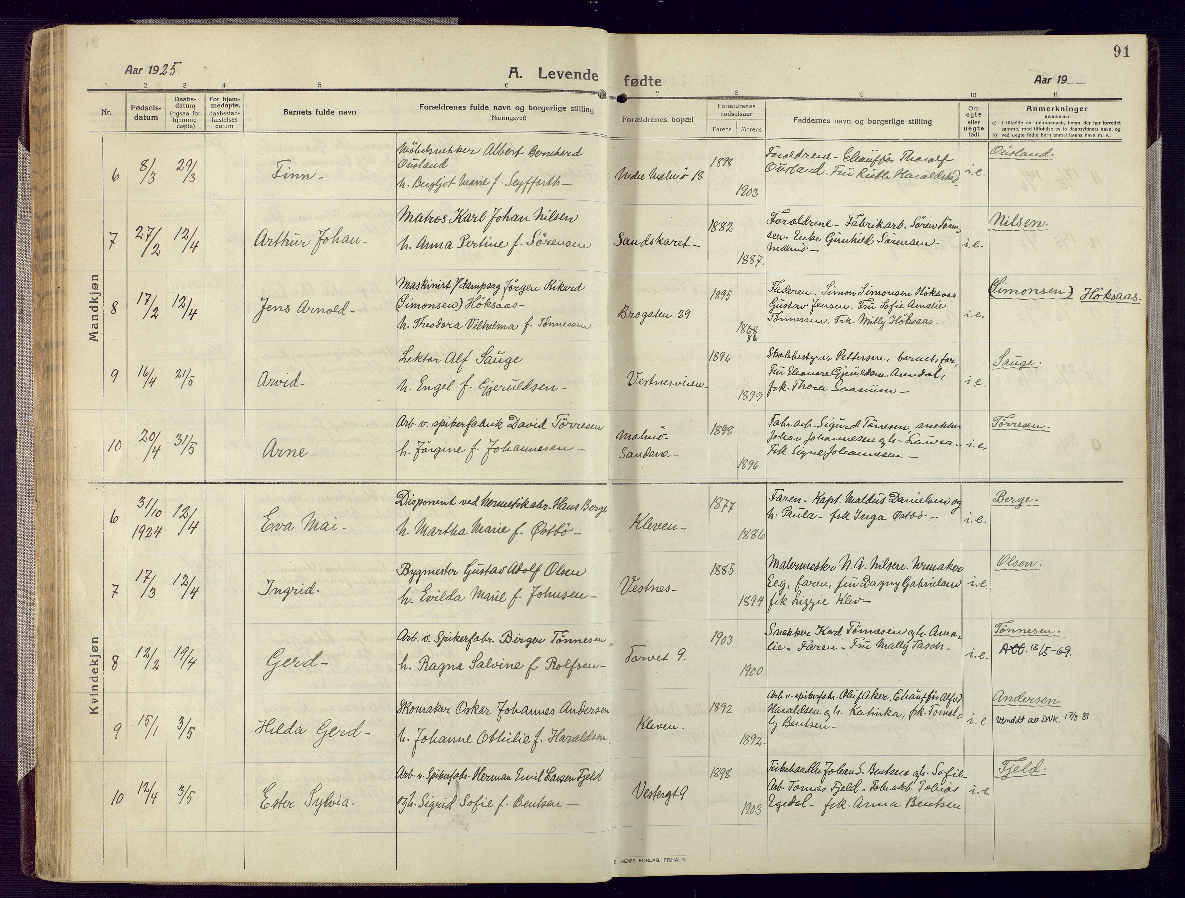 Mandal sokneprestkontor, AV/SAK-1111-0030/F/Fa/Fac/L0001: Parish register (official) no. A 1, 1913-1925, p. 91