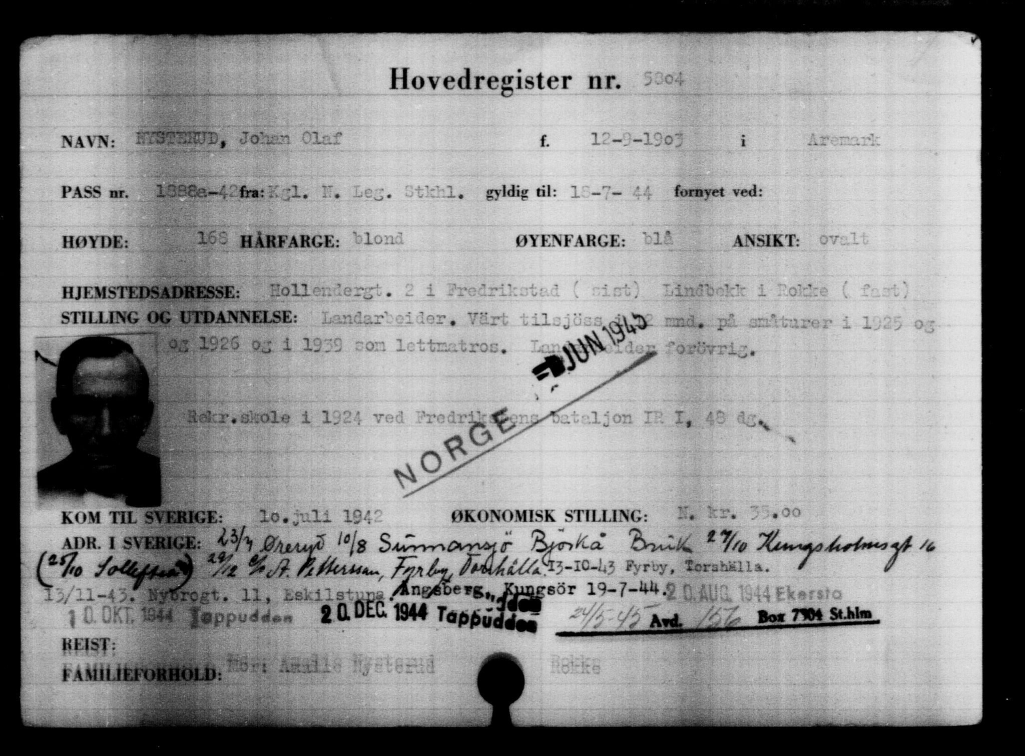 Utenriksstasjonene, Legasjonen i Stockholm, Flyktningkontoret, AV/RA-S-6753/V/Va/L0004: Kjesäterkartoteket, flyktninger med registreringsnr. 3496-6610, 1940-1945, p. 2683