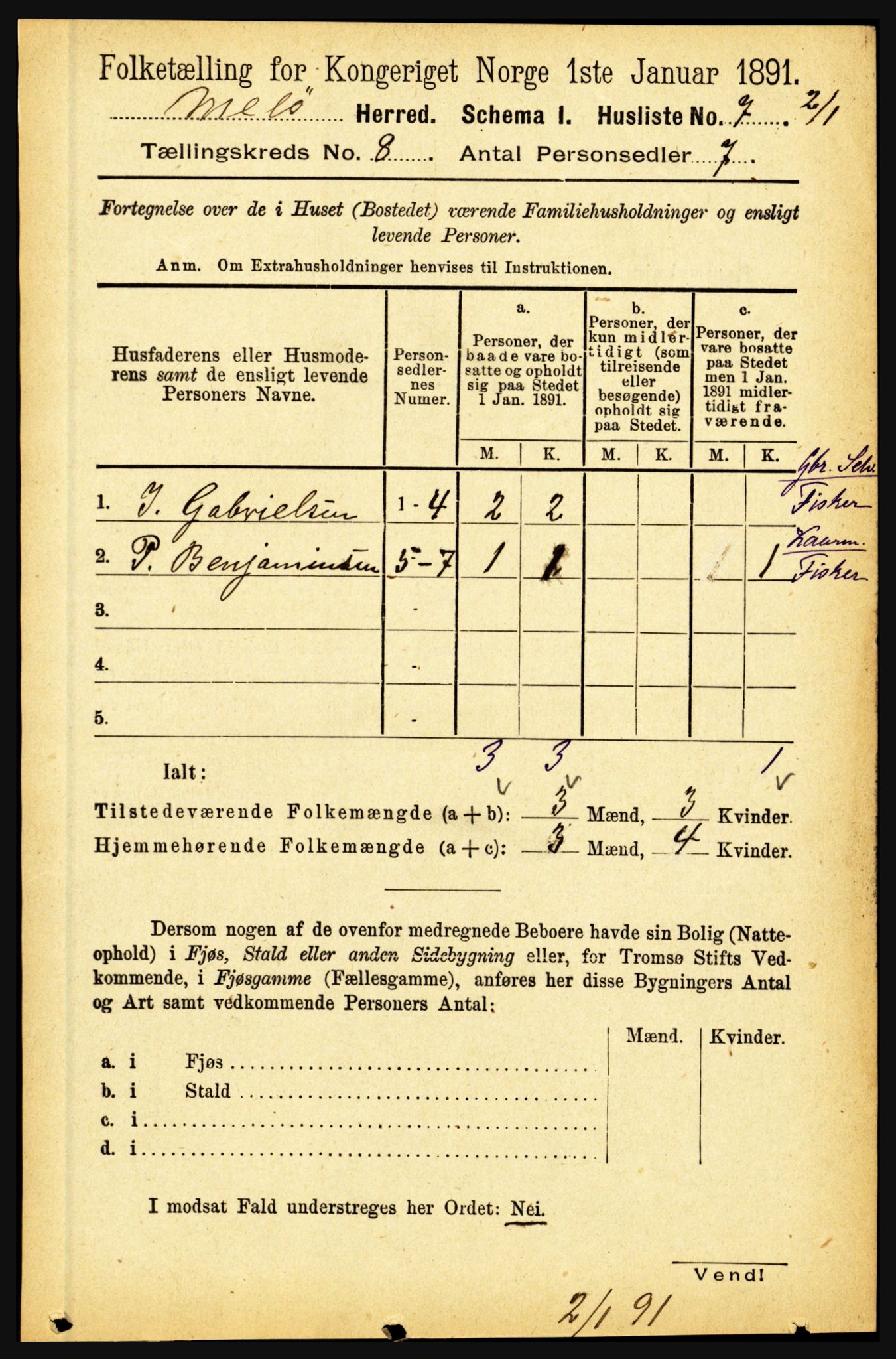 RA, 1891 census for 1837 Meløy, 1891, p. 3287