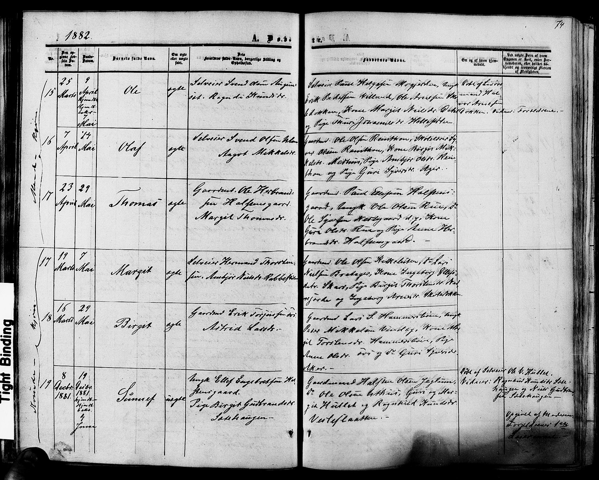 Hol kirkebøker, SAKO/A-227/F/Fa/L0002: Parish register (official) no. I 2, 1870-1886, p. 74