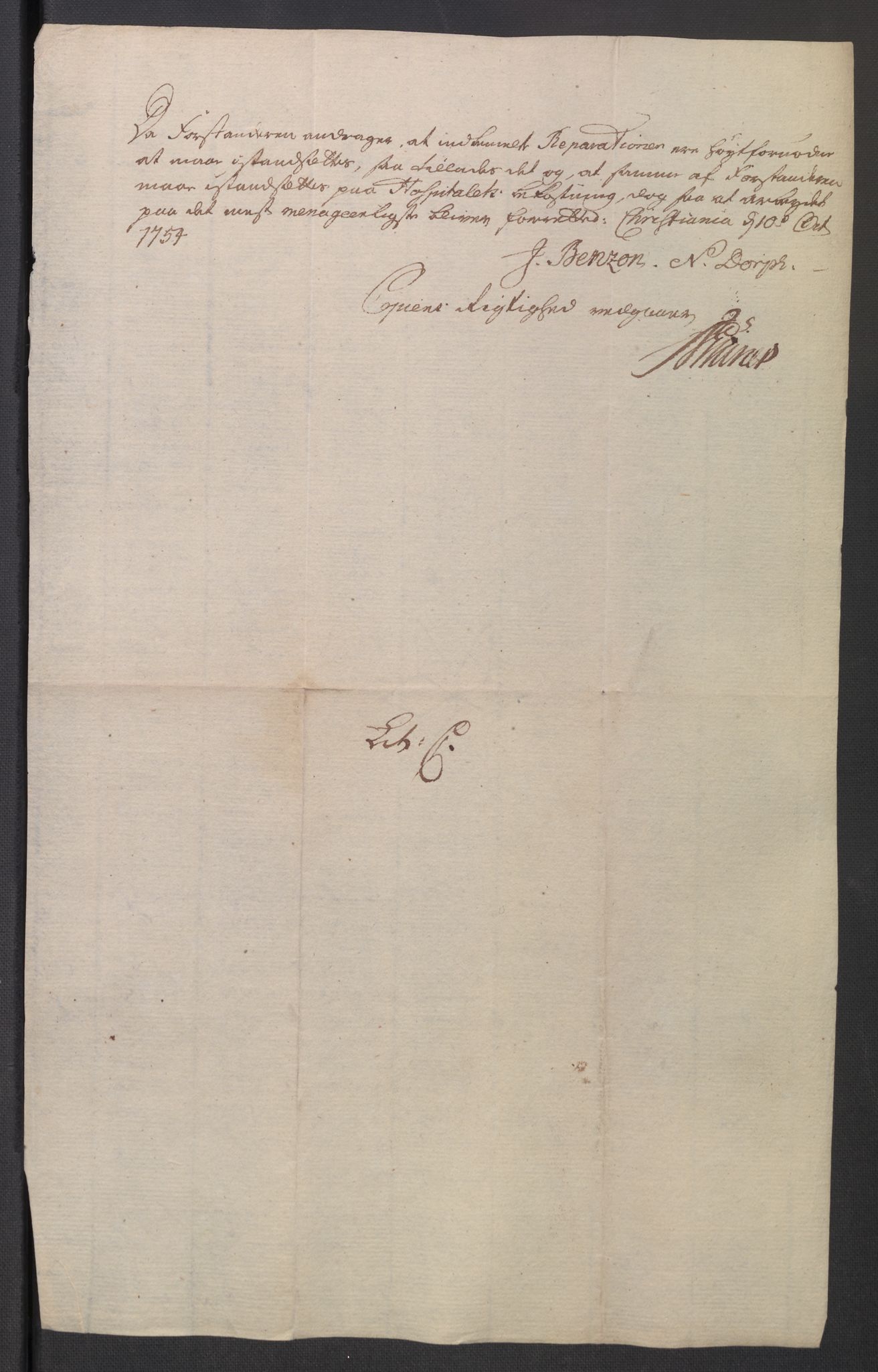Oslo stiftsdireksjon, AV/SAO-A-11085/K/Kb/L0004/0006: Oslo Hospital / Forstanderen: Brev fra forstanderen til Hospitalets direksjon, 1752-1808, p. 18