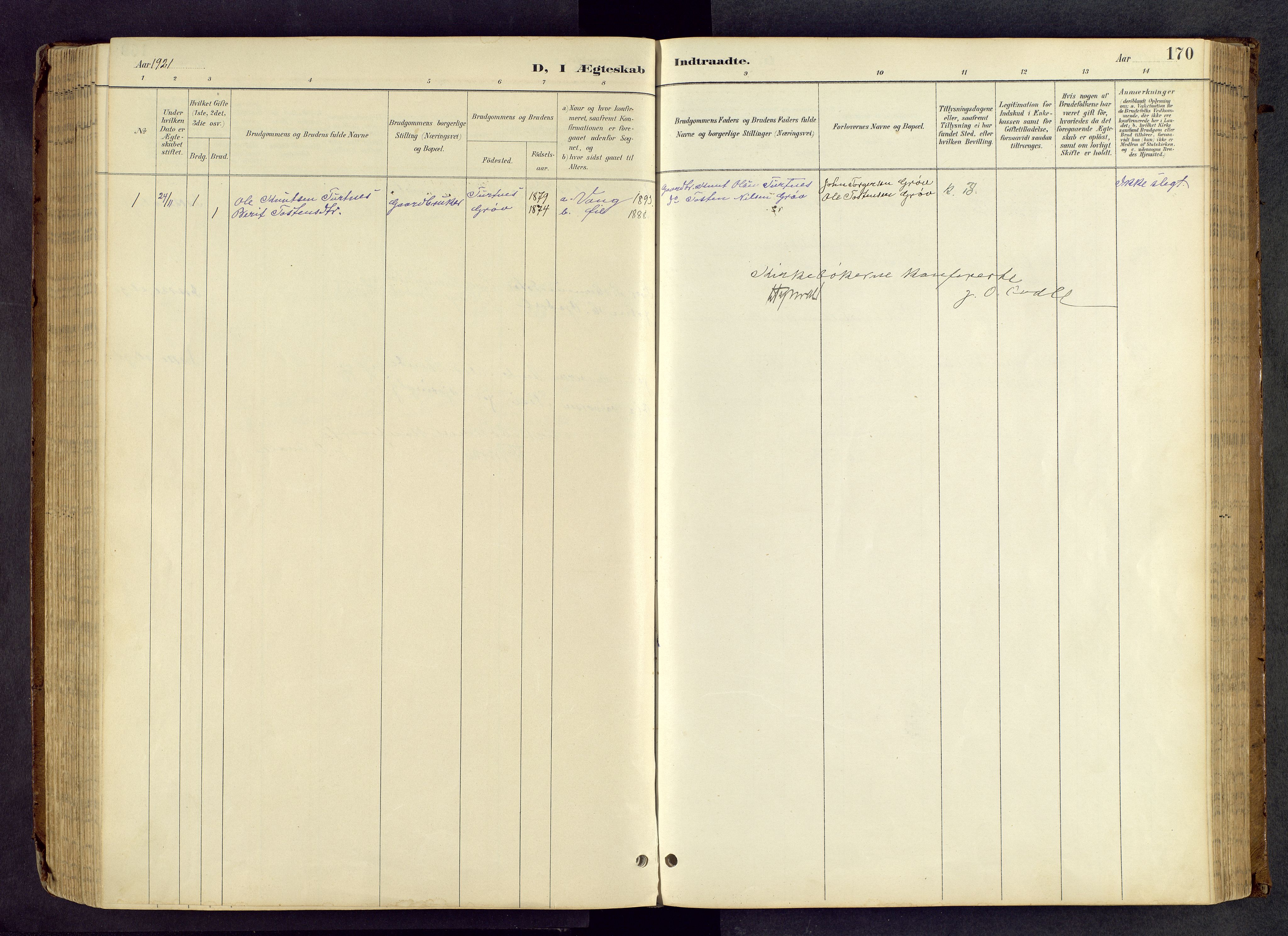 Vang prestekontor, Valdres, SAH/PREST-140/H/Hb/L0005: Parish register (copy) no. 5, 1889-1945, p. 170