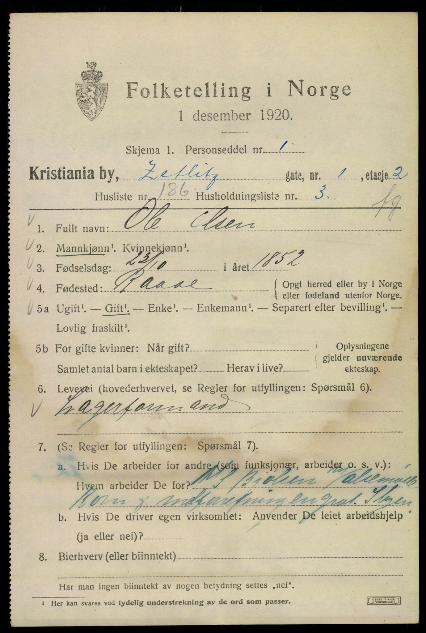 SAO, 1920 census for Kristiania, 1920, p. 654283