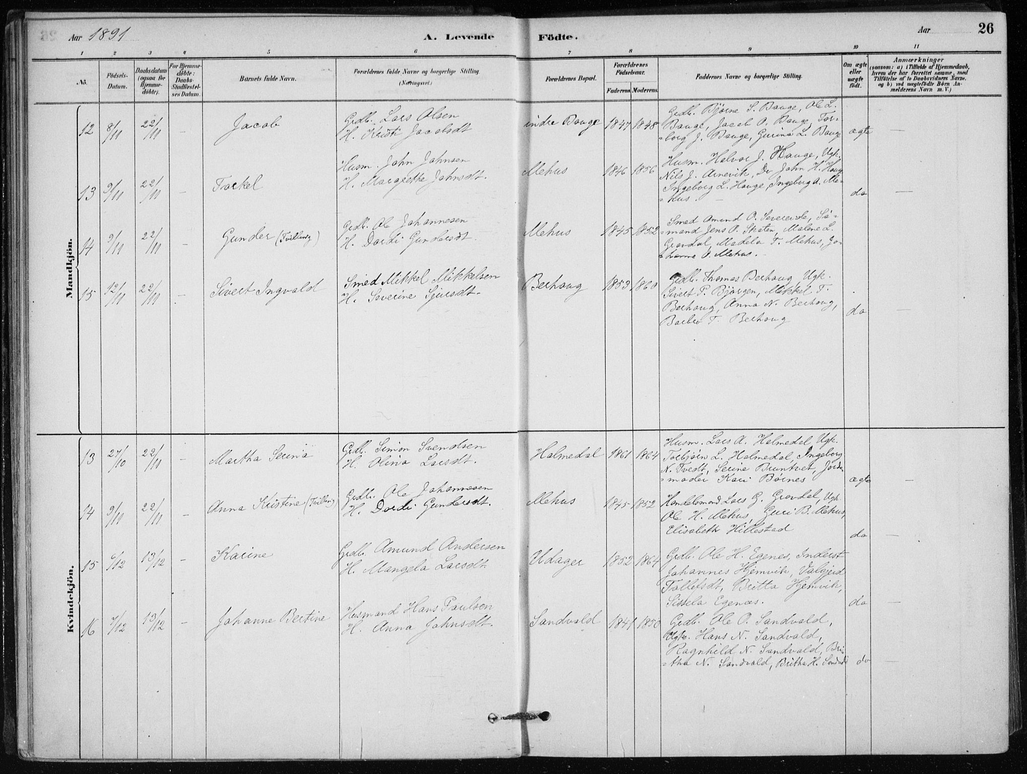 Skånevik sokneprestembete, AV/SAB-A-77801/H/Haa: Parish register (official) no. C  1, 1879-1917, p. 26