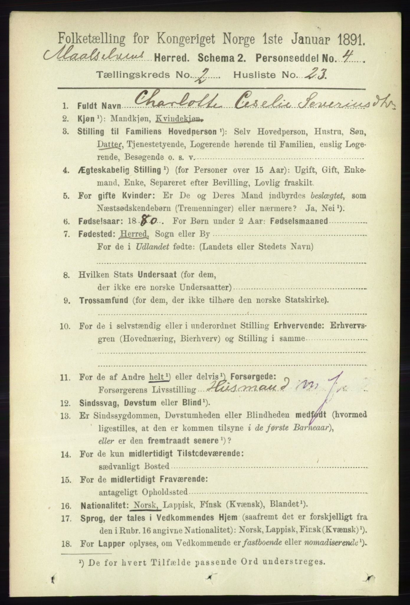 RA, 1891 census for 1924 Målselv, 1891, p. 437